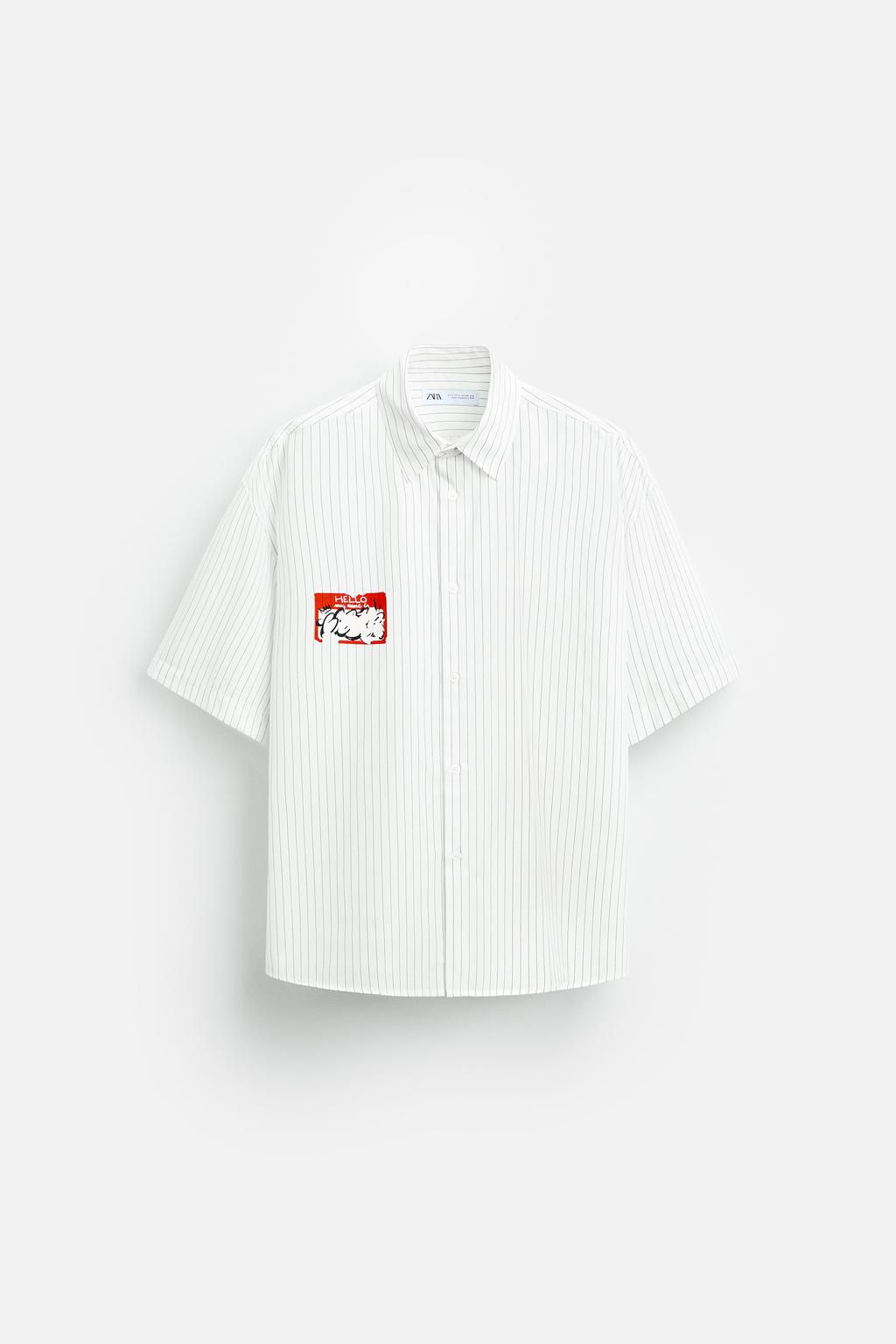 STRIPED SHIRT WITH PRINTED STICKER - Zara фото 6