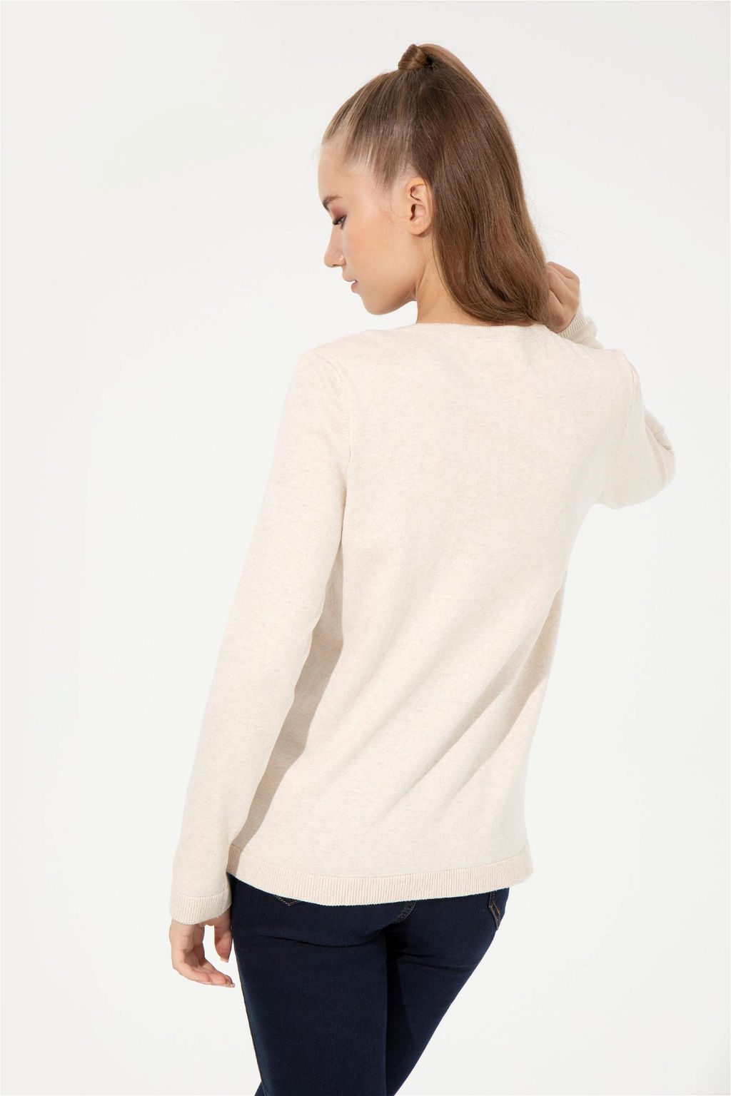 Женский кремовый меланжевый базовый трикотажный кардиган Неожиданная скидка в корзине - U.s. polo assn фото 5