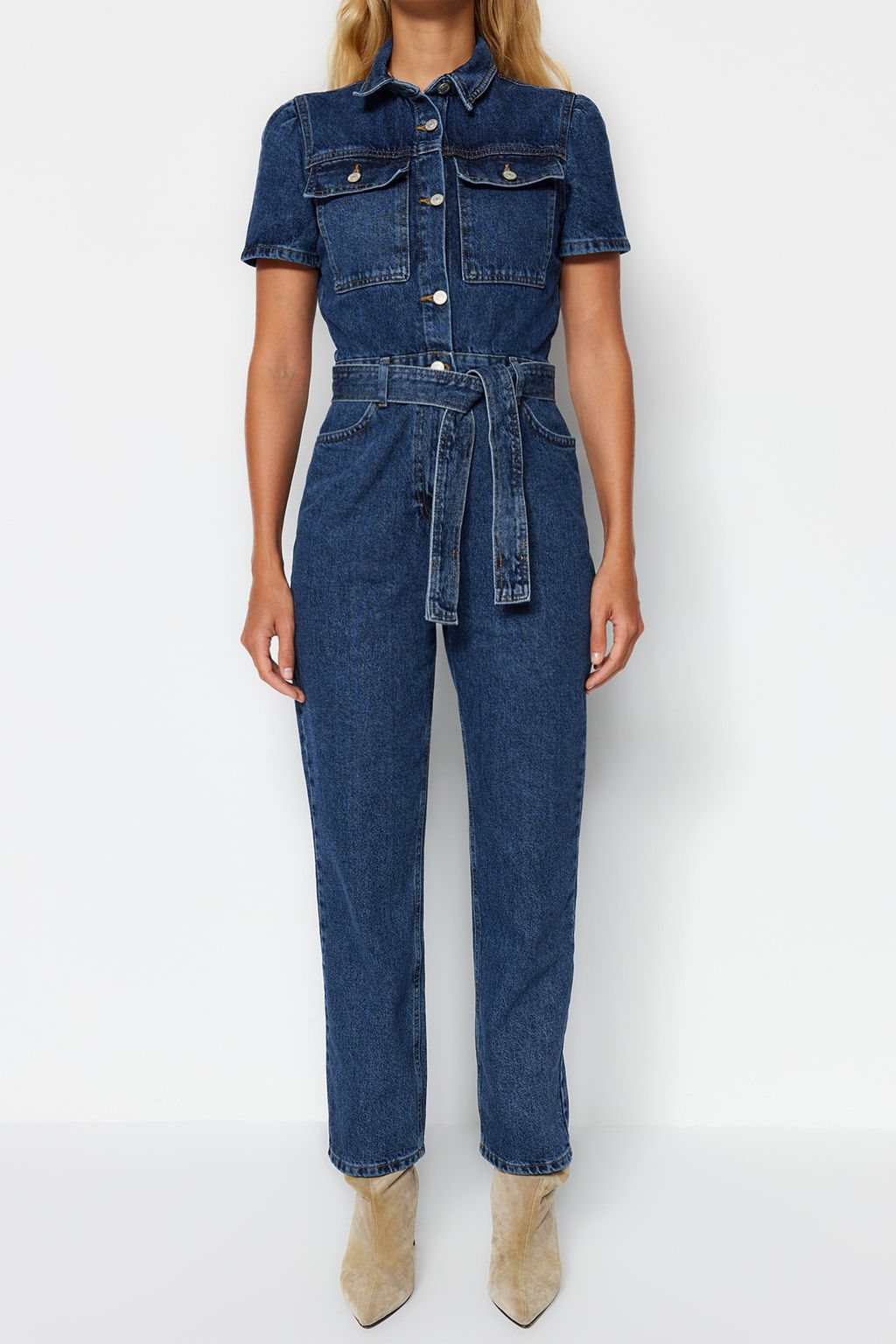 Trendyolmilla Mavi Kemerli Denim Tulum TWOSS20TU0156  фото 4