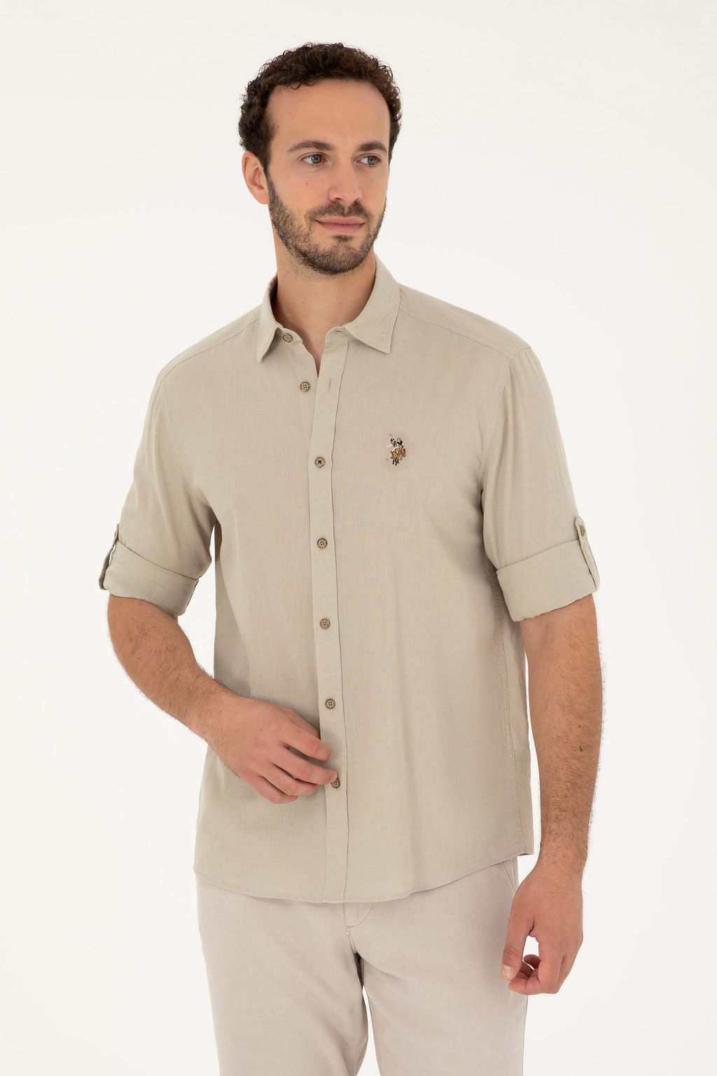 Мужская базовая рубашка цвета хаки с длинным рукавом Неожиданная скидка в корзине