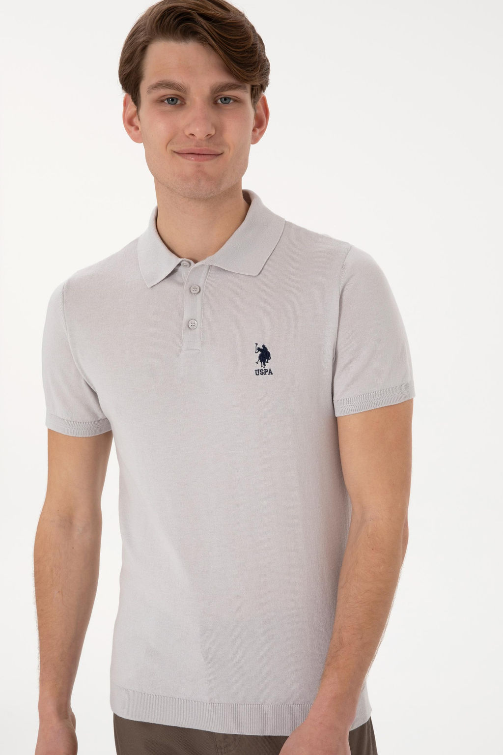 Erkek Slim Fit Polo Yaka A__k Gri Ti__rt - U.s. polo assn фото 3