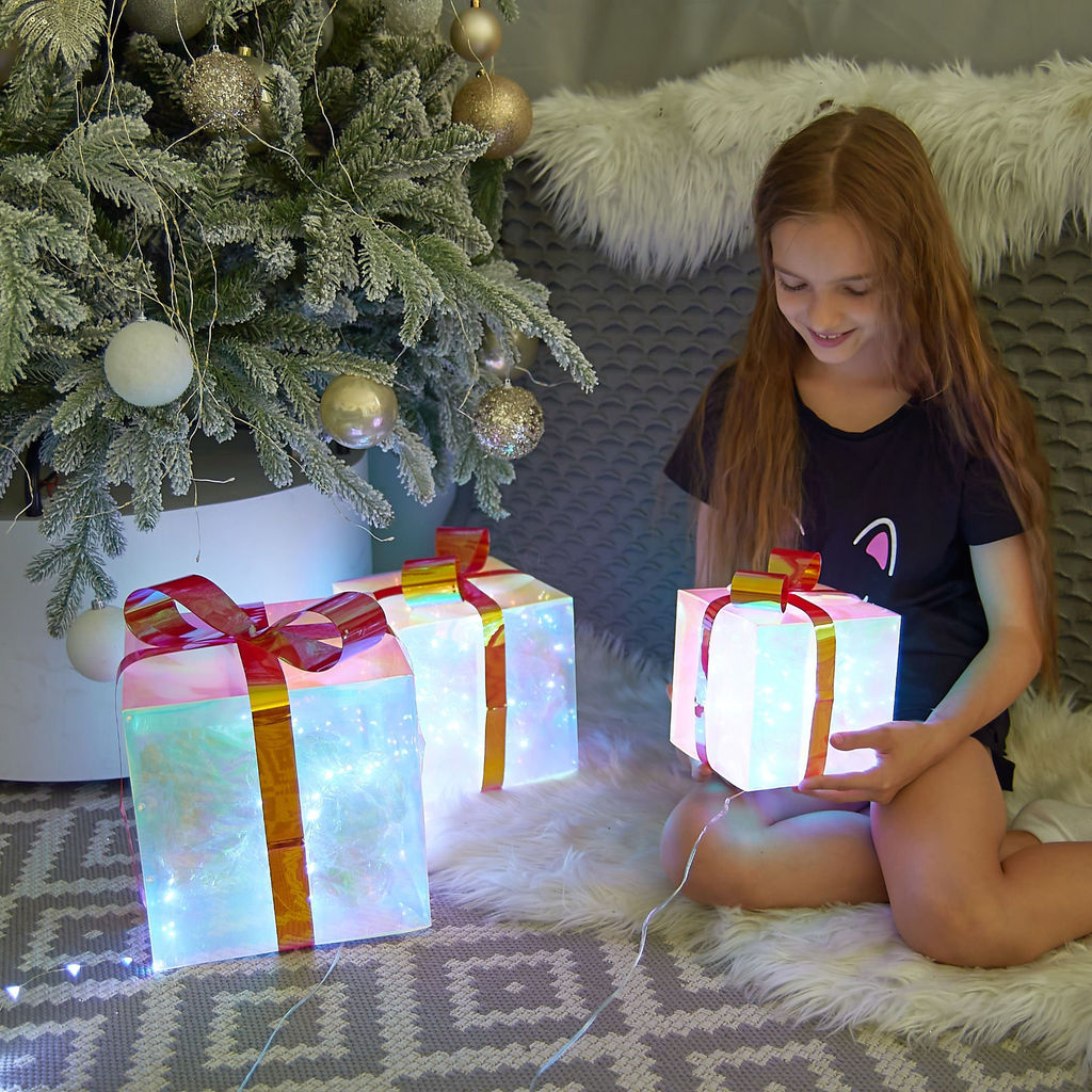 ULD-R509 USB GIFTBOX SET Светильник декоративный Коробки с подарками, с USB проводом. Набор из 3штук. 300 светодиодов. Белый свет. Цвет корпуса радужный. TM Uniel - Volpe фото 6