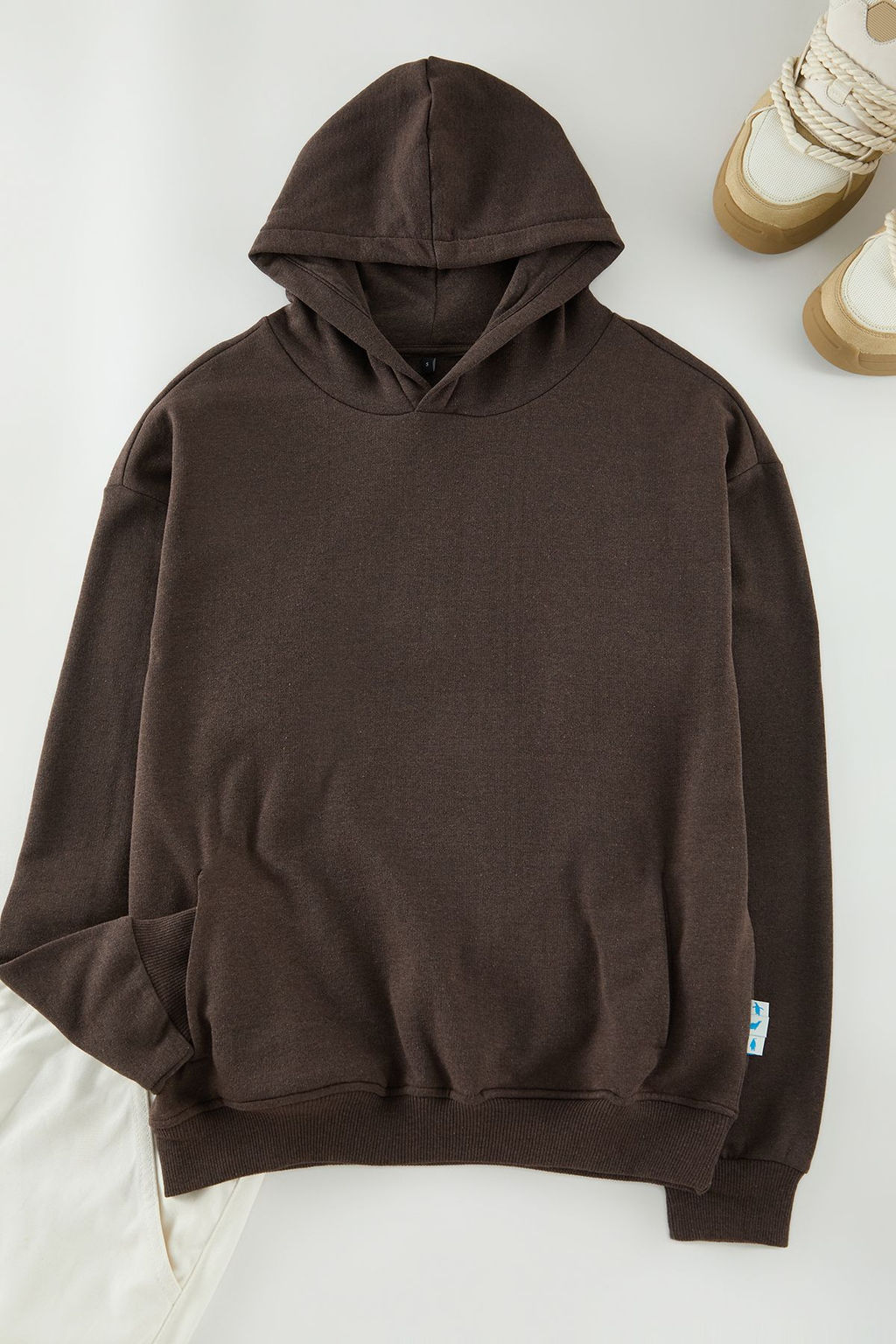 TRENDYOL MAN Indigo Oversize/Genis Kesim Ici Polarl? Kapusonlu Sweatshirt TMNAW25SW00115 - Trendyolmilla фото 5