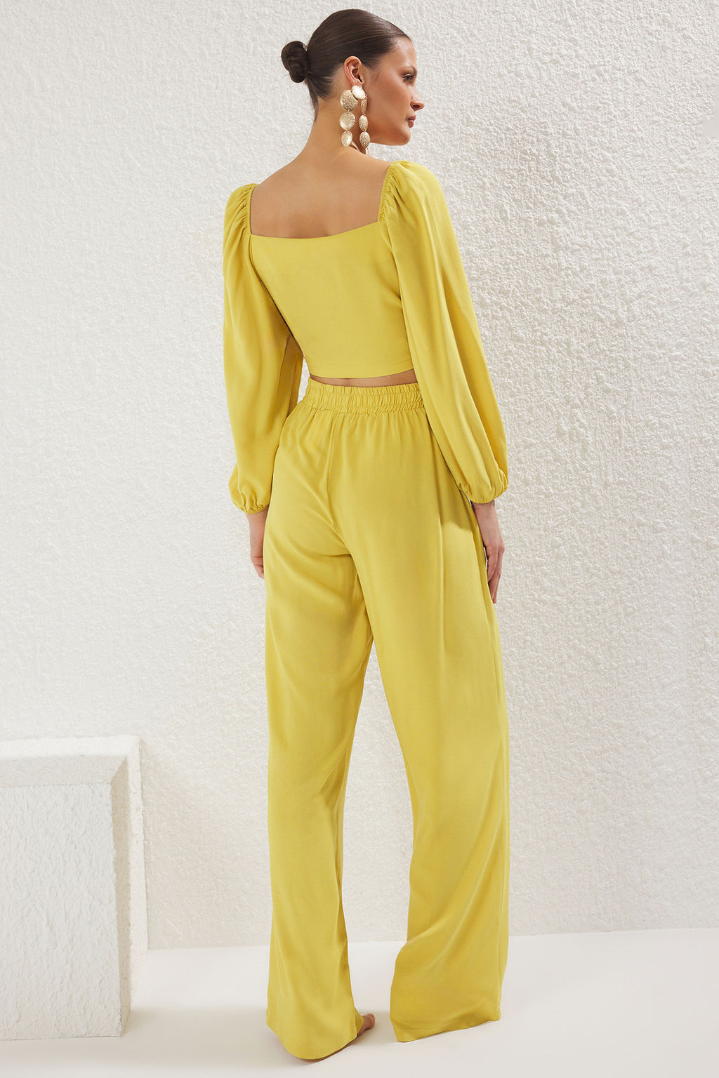 Yesil Dokuma Baglama Detayl? Plaj Bluz-Pantolon Tak?m TBESS23AU00072