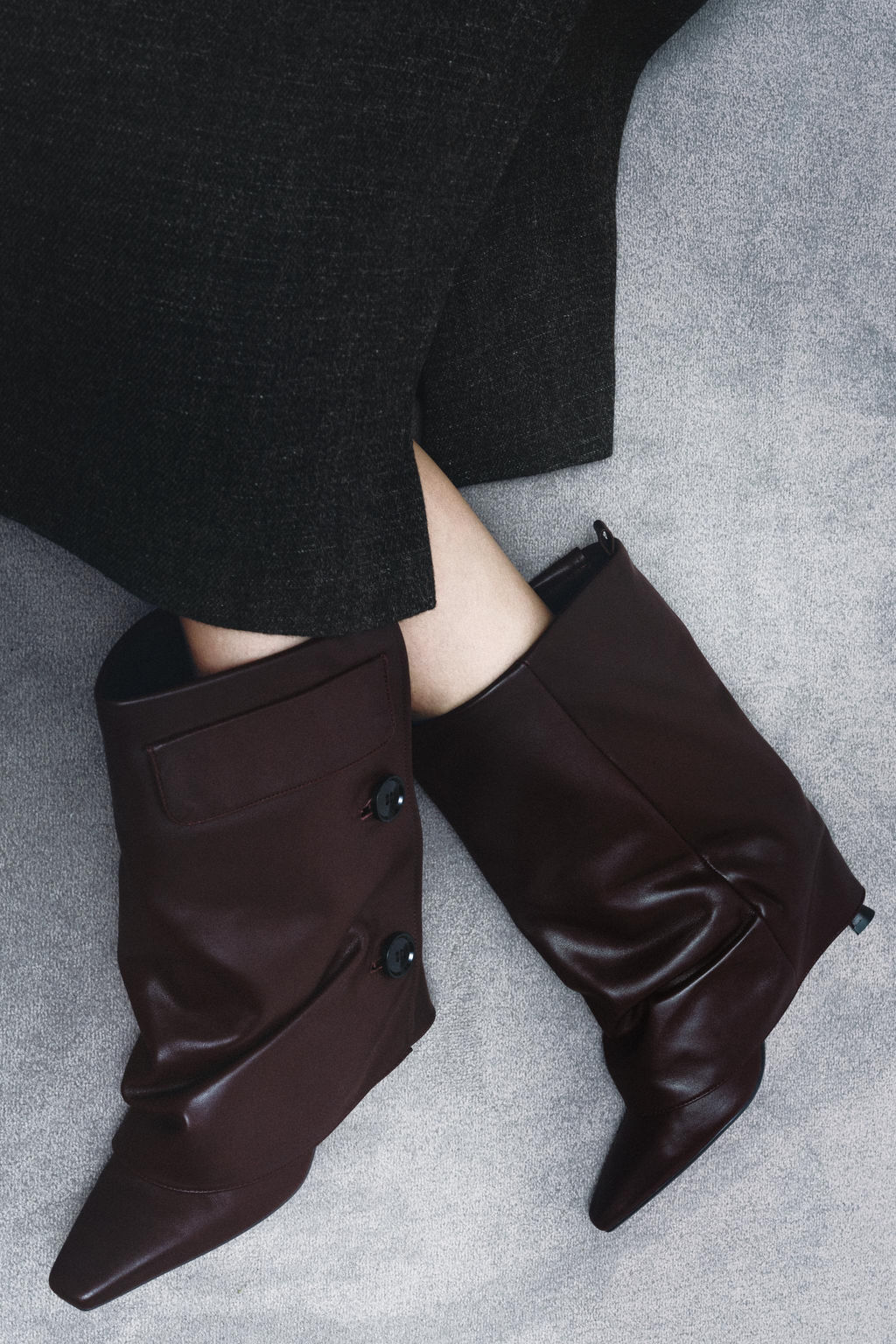 LEATHER FOOTED LEGGINGS HEELED ANKLE BOOTS - Zara фото 2
