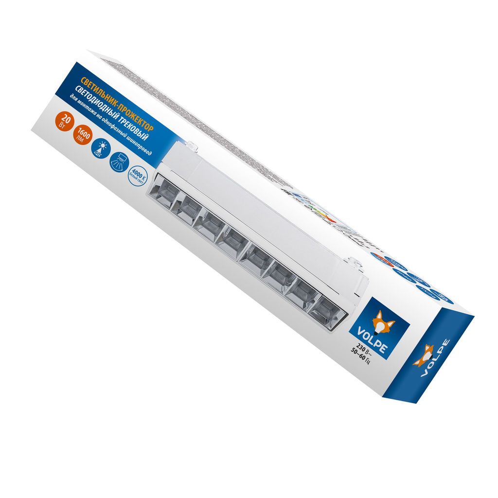 ULB-Q283 20W/4000K WHITE Светильник-прожектор светодиодный трековый. Линейный. 1600 Лм. Белый свет (4000К). Корпус белый. ТМ Volpe