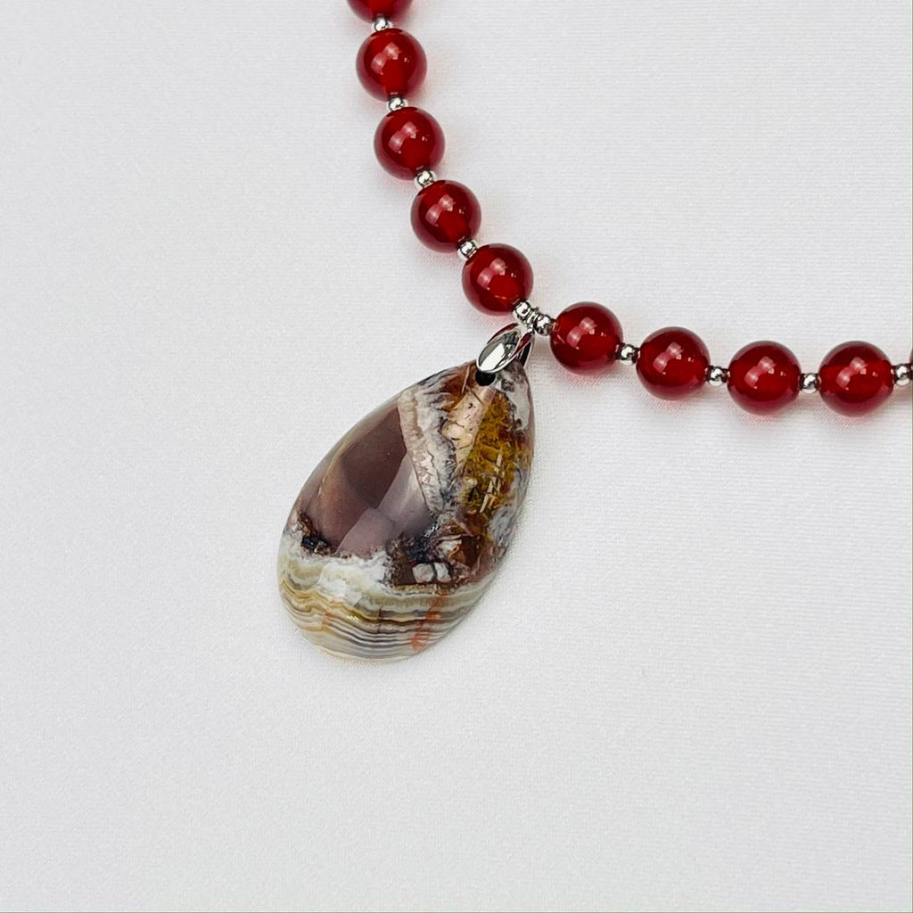 Колье из Окаменелого дерева,Агата и Сердолика - Радуга самоцветов фото 2