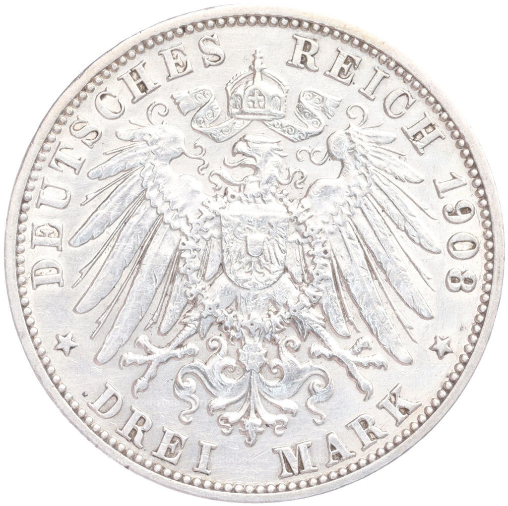 Монета 3 марки 1908 года G Германия (Баден)