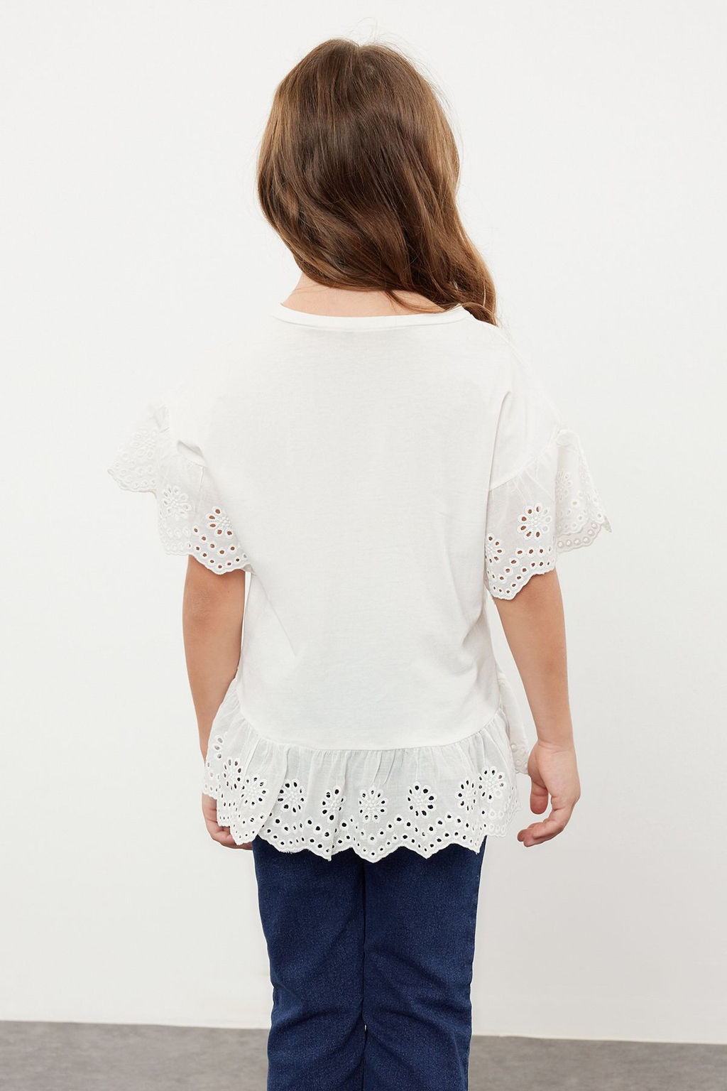 Ekru K?z Cocuk %100 Pamuk Brode Detayl? K?sa Kol Orme T-Shirt/Bluz TKDSS24TS00008 - Trendyolmilla фото 5