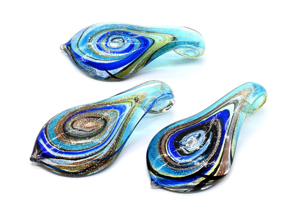 Муранское стекло украшения Лист 30*60мм цв.лазурный