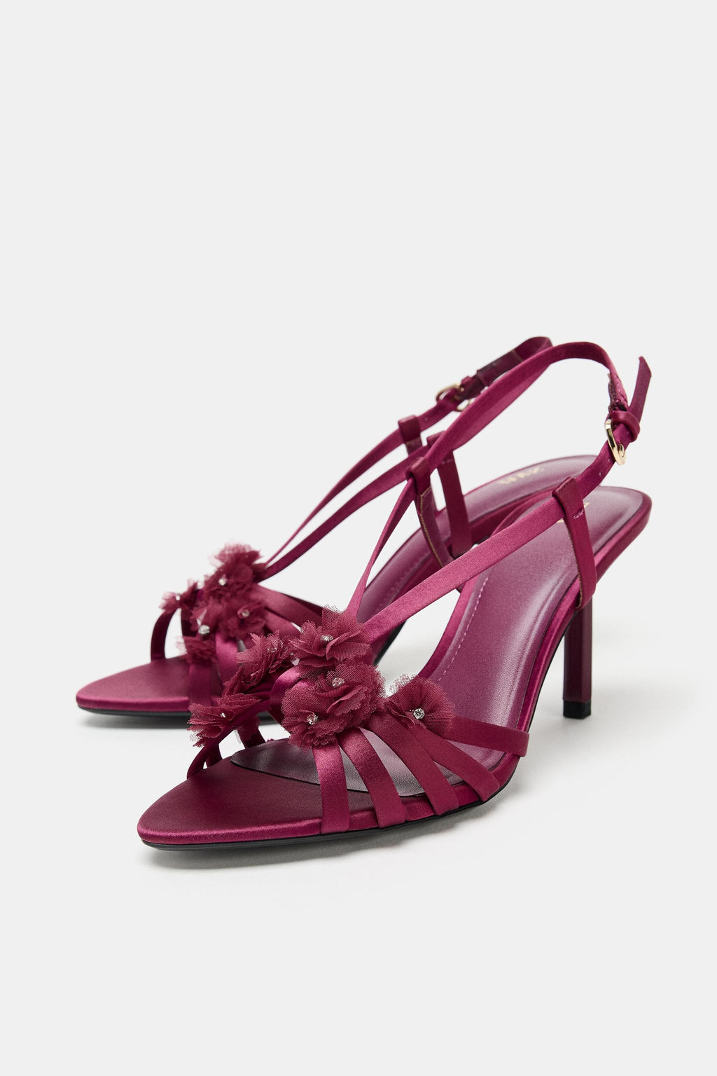 SATIN-EFFECT FLORAL HIGH-HEEL SANDALS - Zara фото 2