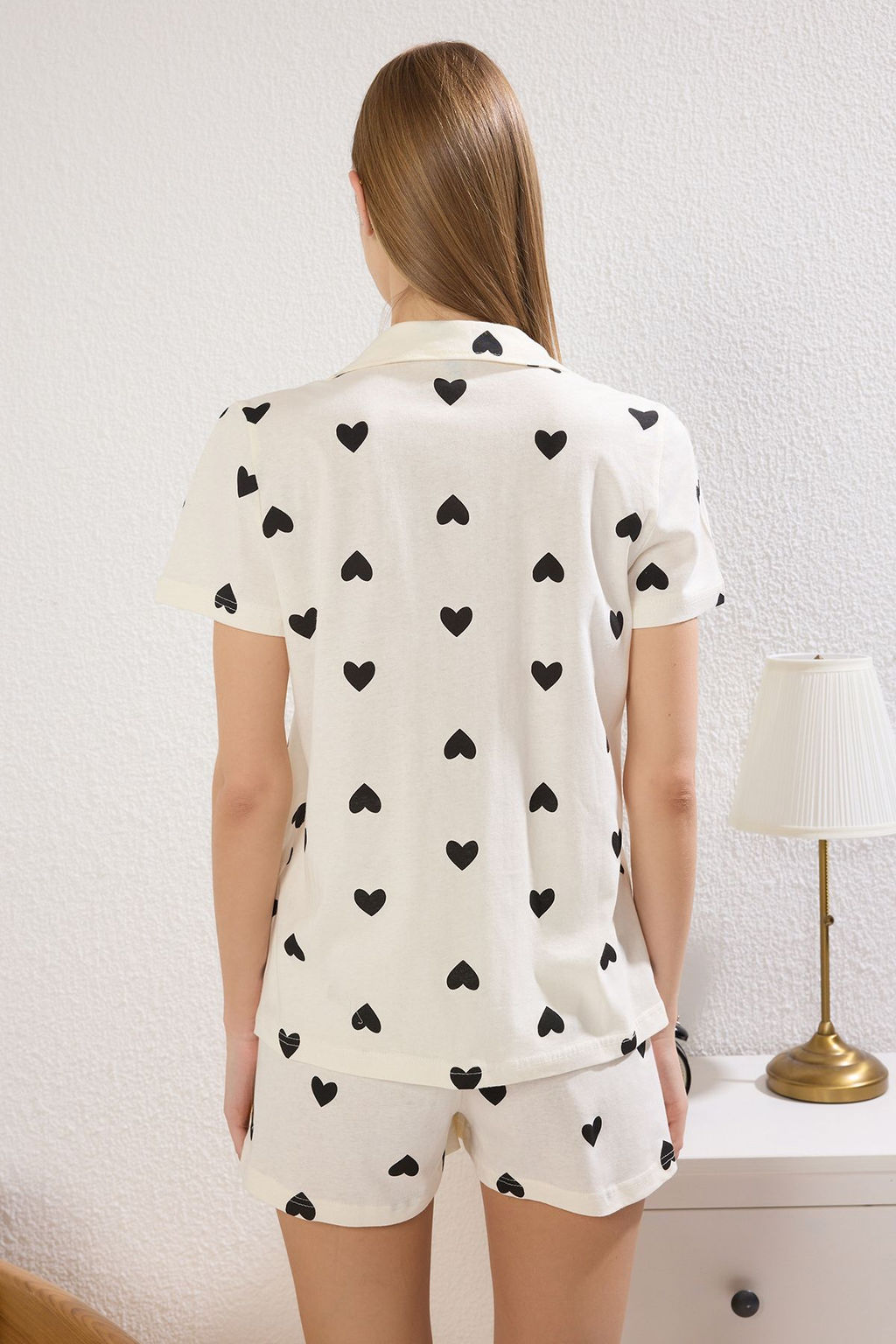 Trendyolmilla Ekru-Cok Renkli %100 Pamuklu Kalpli Sortlu Orme Pijama Tak?m? THMSS21PT0756 фото 51