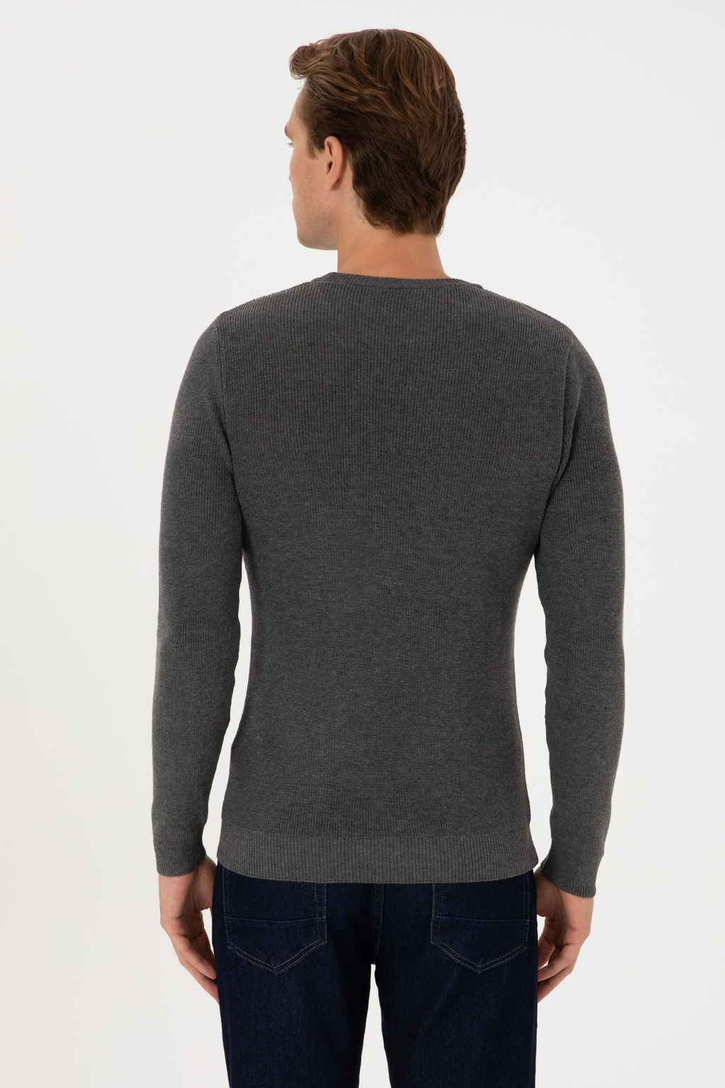 Erkek Slim Fit Bisiklet Yaka Antrasit Melanj Basic Kazak - U.s. polo assn фото 5