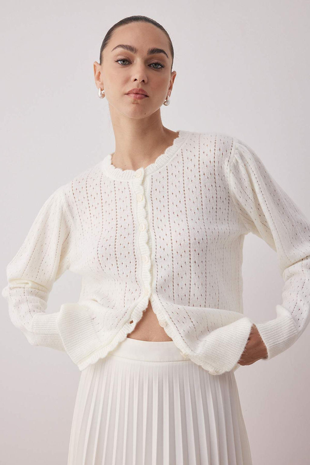 Ekru Yumusak Dokulu Ajurlu Triko H?rka TWOAW26HI00034