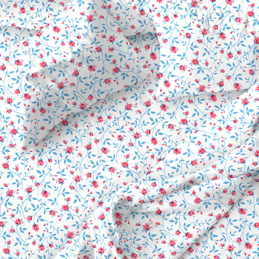 Постельное белье, комплект 1,5 спальный "Цветочная полянка, красный", 4 предмета: пододеяльник 145х215см, простыня классическая цвет красный 150х215см, 2 наволочки 70х70см с клапаном-запахом, бязь 121г/м2, хлопок 100%, упаковка "Классическая" ПВХ 32х