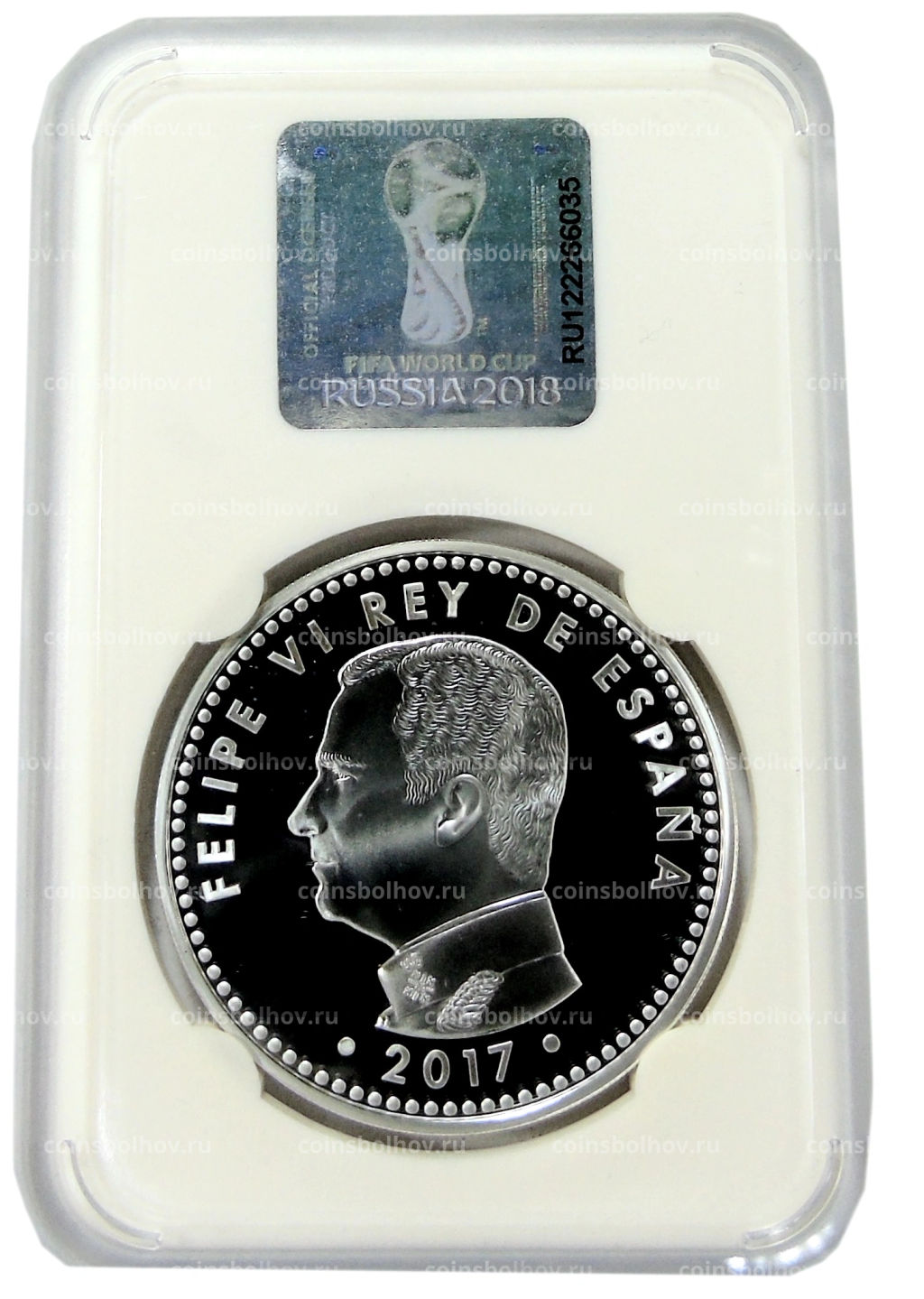 Монета 10 евро 2017 года Испания Чемпионат мира по футболу 2018, Россия (в слабе)