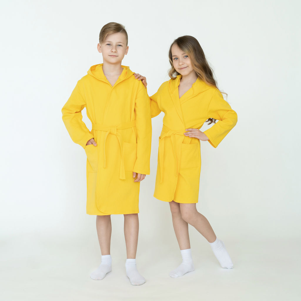 Халат детский вафельный желтый 914 (146, 76)