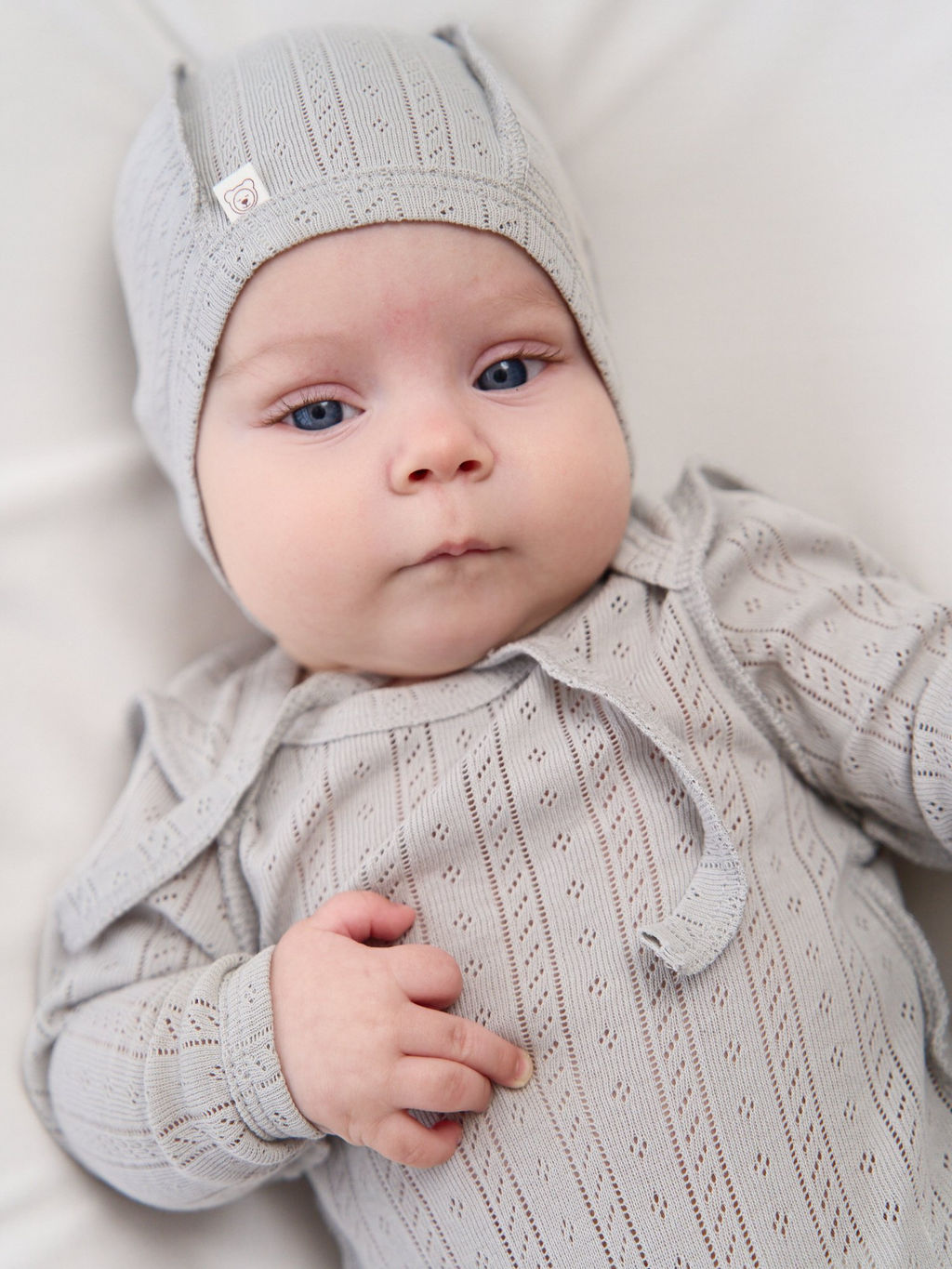 Чепчик Жемчуг из ажурного хлопка 0+