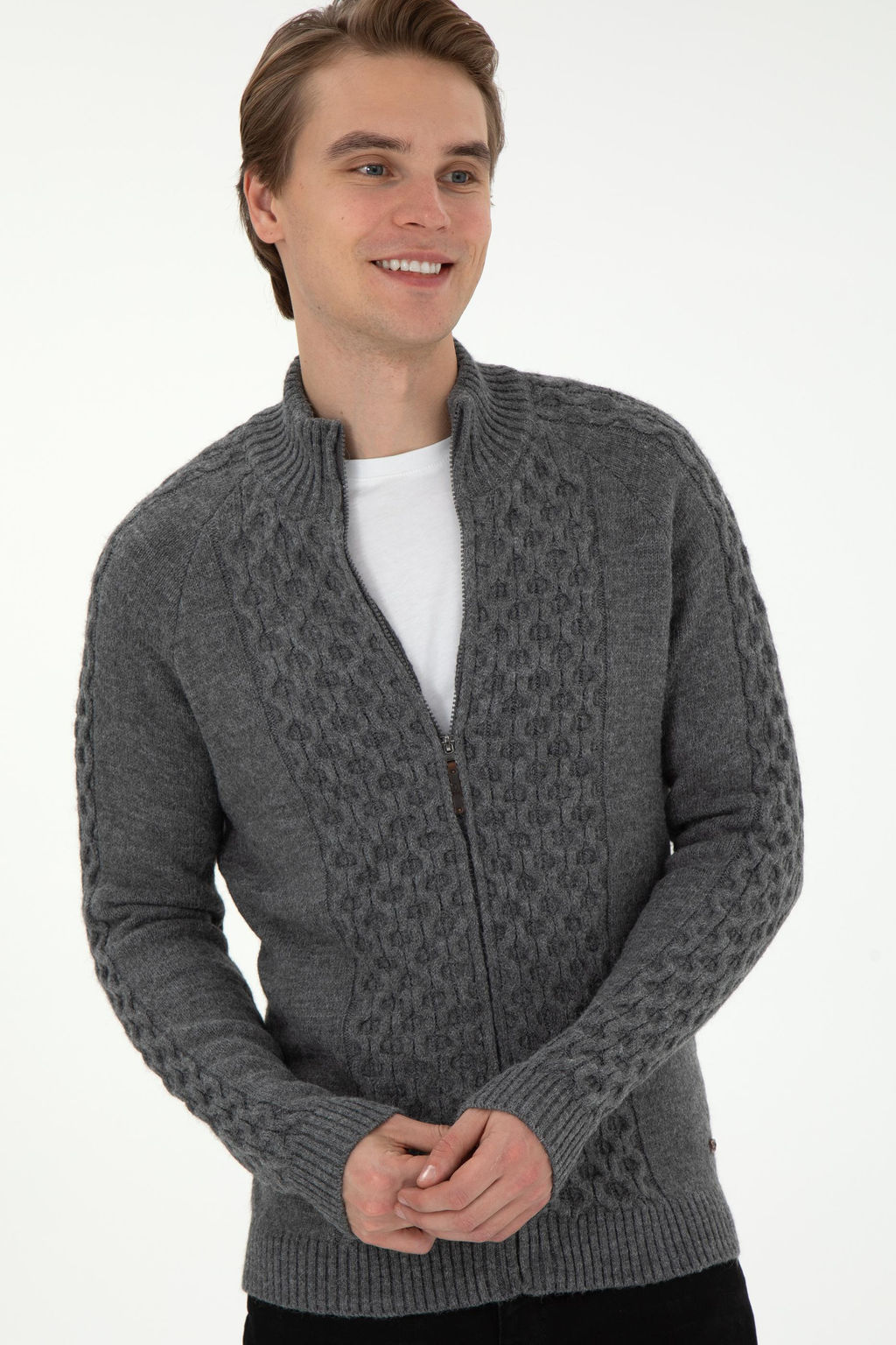 Мужской серый меланжевый трикотажный кардиган Неожиданная скидка в корзине - U.s. polo assn фото 3