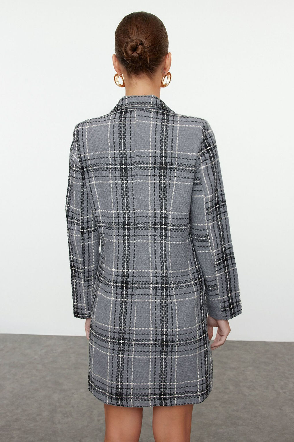 Gri Ekose / Kareli Dokuma K?sl?k Ceket Elbise TWOAW23EL00475