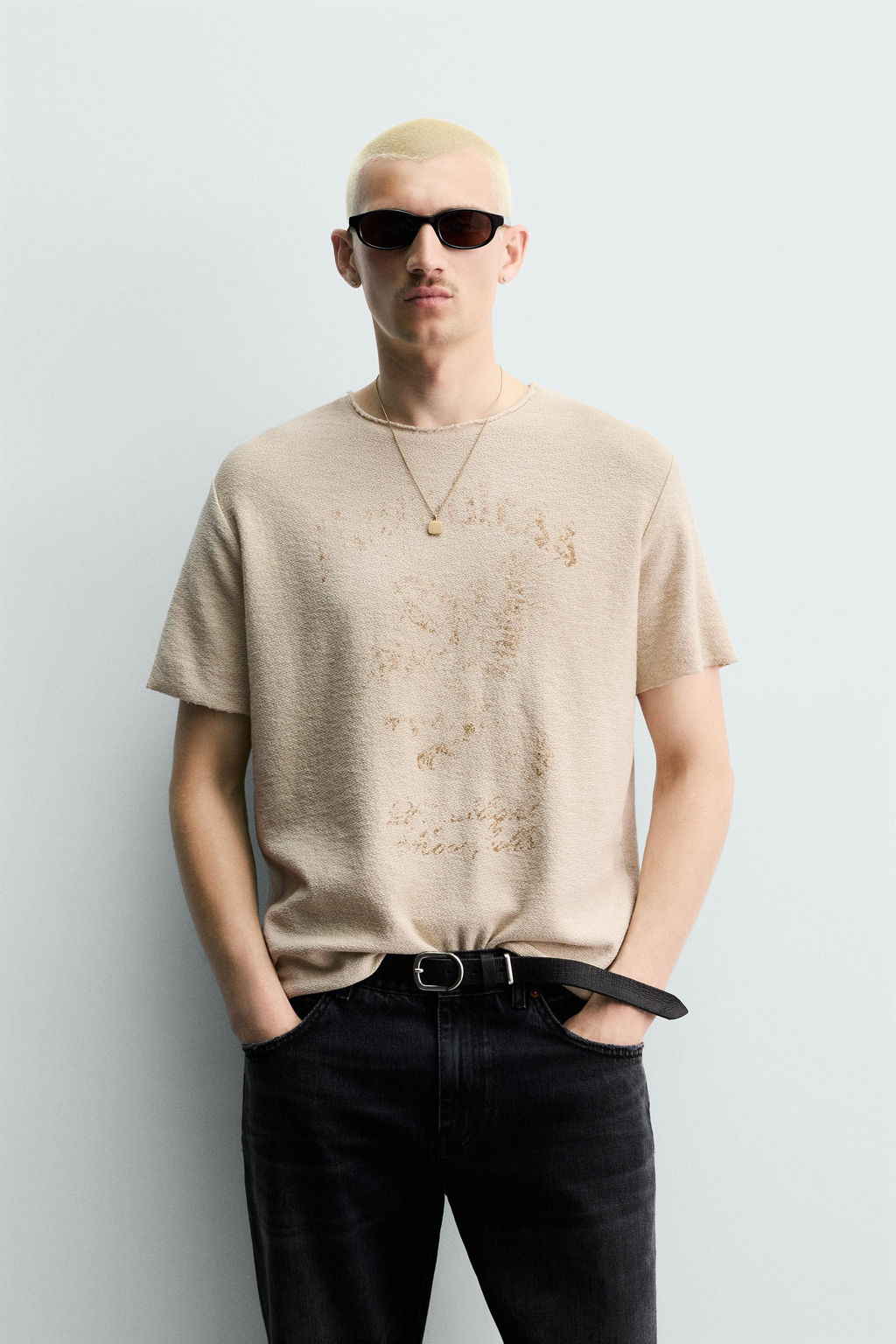 CAMISETA PUNTO ESTAMPADO LAVADO / Crudo