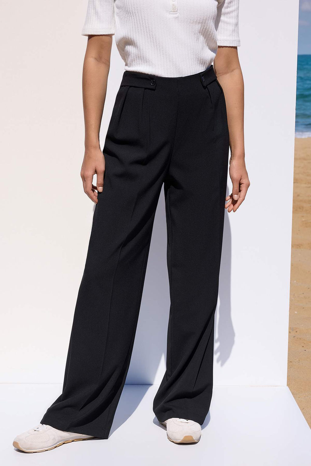 Sustainable Siyah Wide Leg/Genis Paca Kumas Pantolon TWOAW26PL00086 - Trendyolmilla фото 3