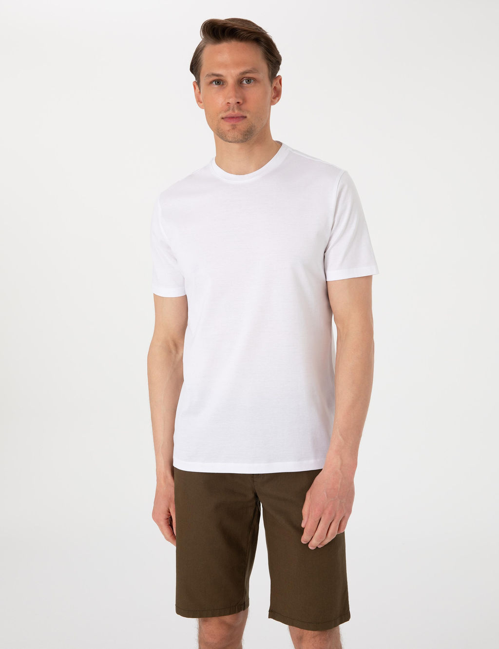 Beyaz Slim Fit Merserize Basic Ti__rt