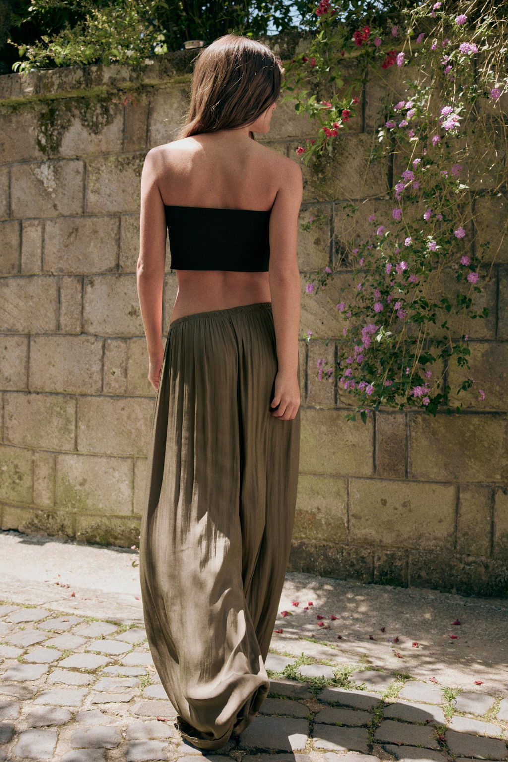 PANTAL?N FLUIDO PALAZZO / Khaki oscuro