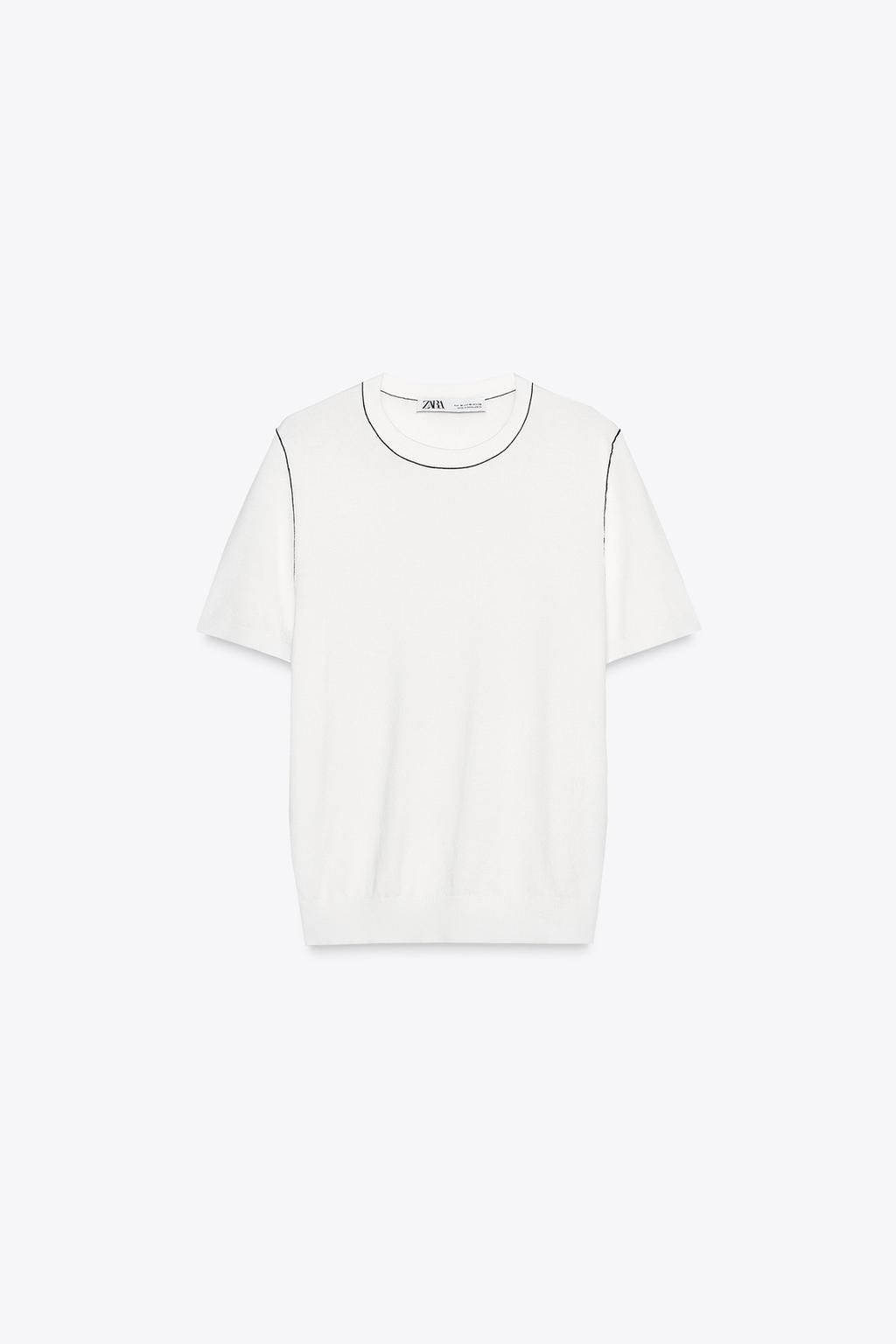 SHORT SLEEVE KNIT TOP WITH PIPING - Zara фото 11