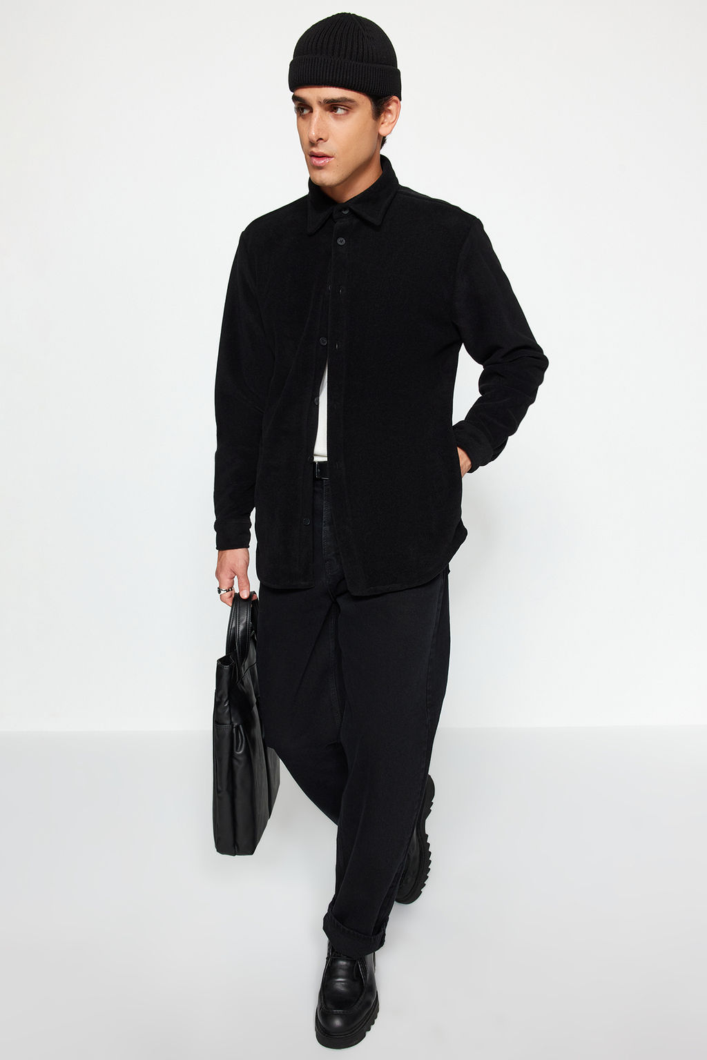 TRENDYOL MAN Siyah Unisex Regular Fit Yan Cepli Polar Kal?n K?sl?k Rahat Gomlek Ceket TMNAW24GO00082 - Trendyolmilla фото 2