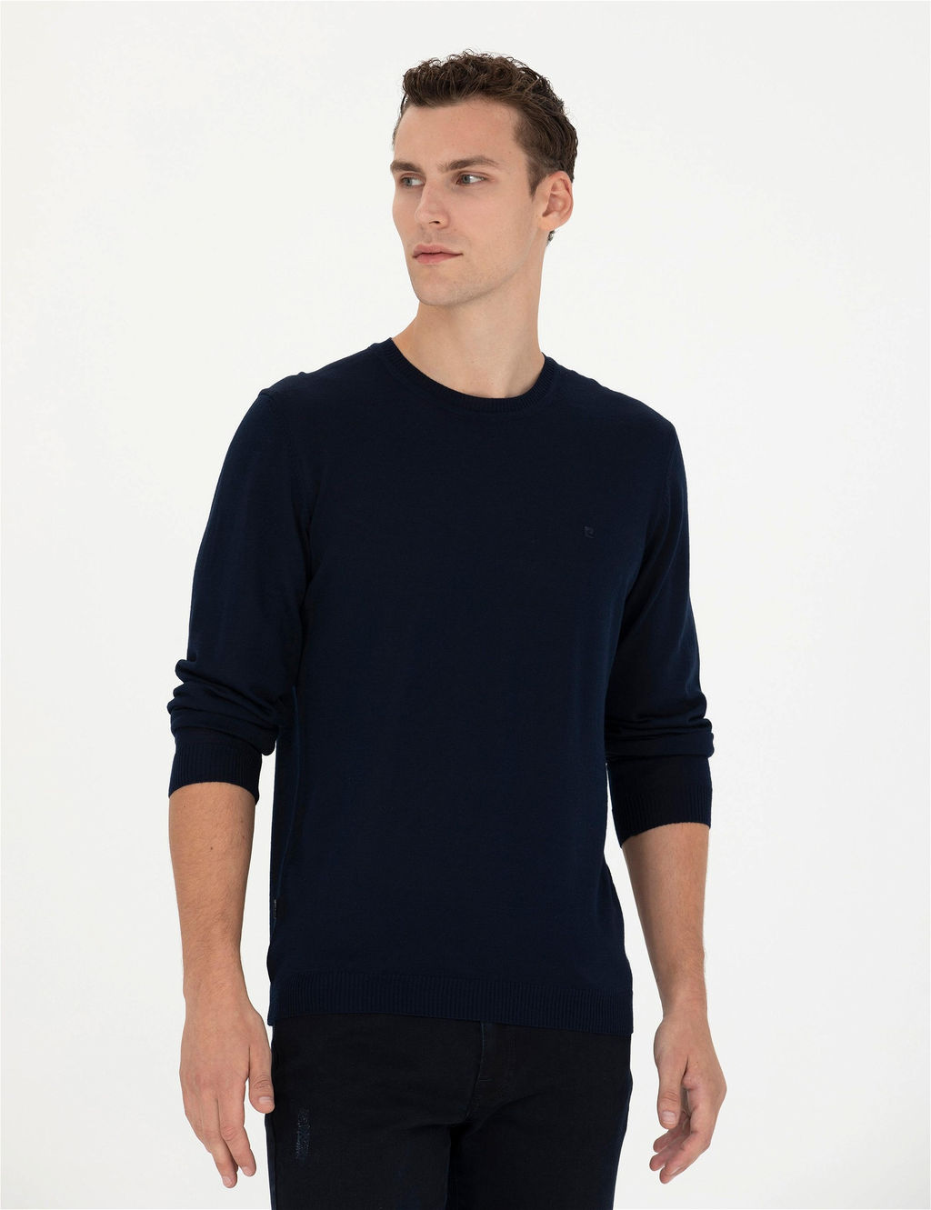 Lacivert Slim Fit Bisiklet Yaka Y_n Kar___ml_ Basic Triko Kazak - Pierre cardin фото 3