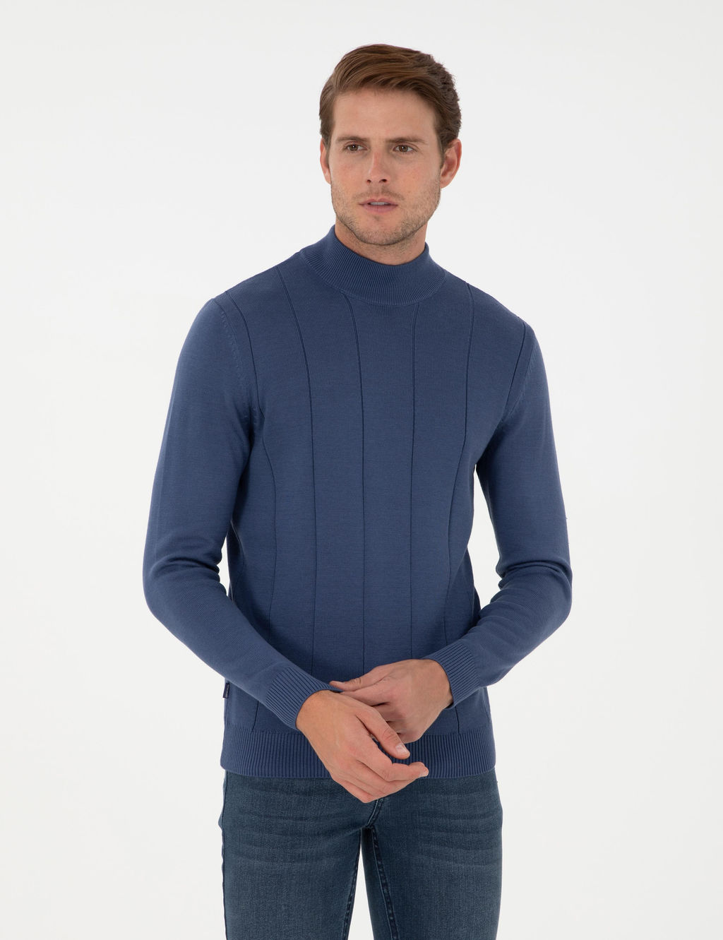 _ndigo Slim Fit Yar_m Bal_k__ Yaka Triko Kazak