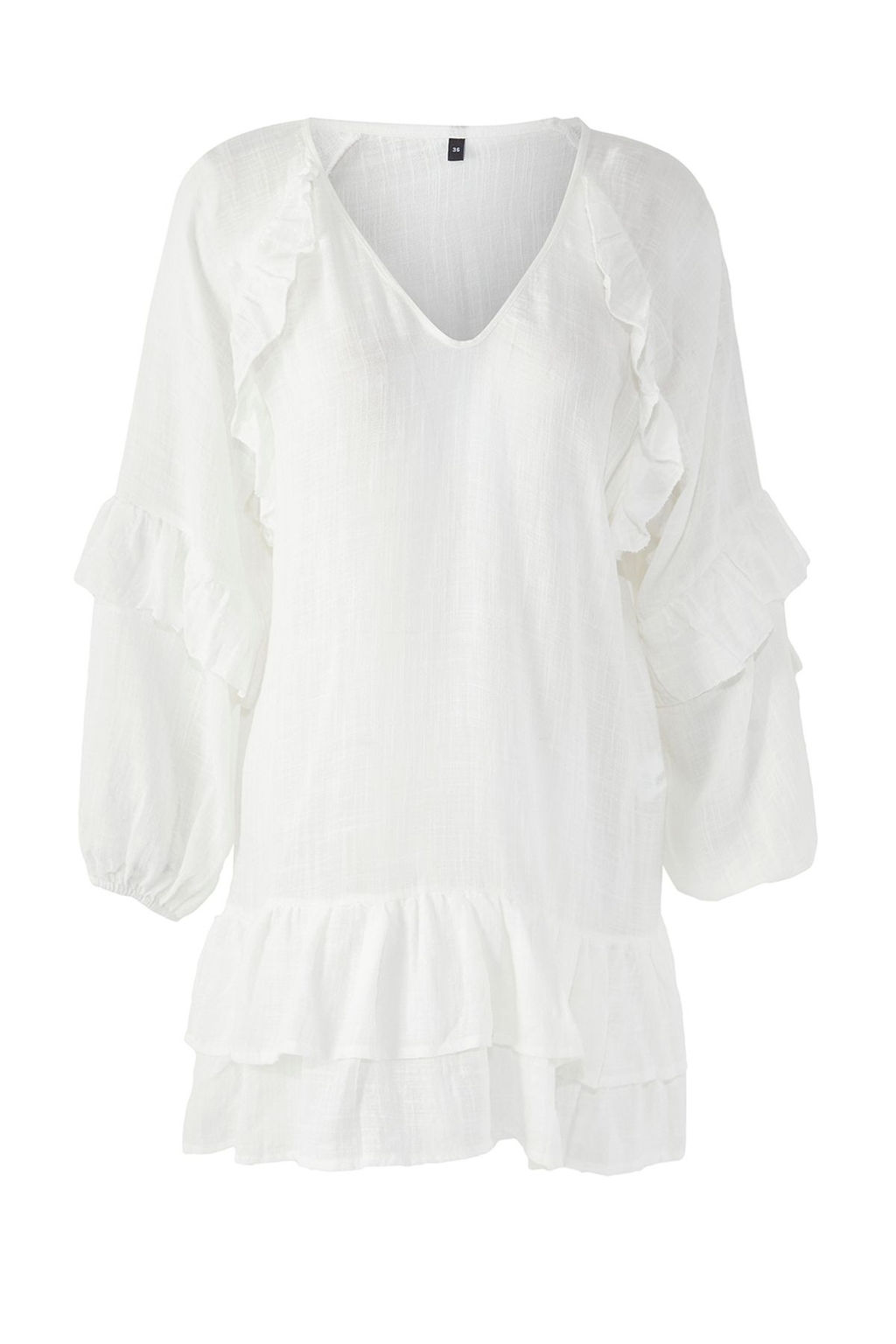 TRENDYOLMILLA Beyaz Mini Dokuma Volanl? Plaj Elbisesi TBESS25EL00076