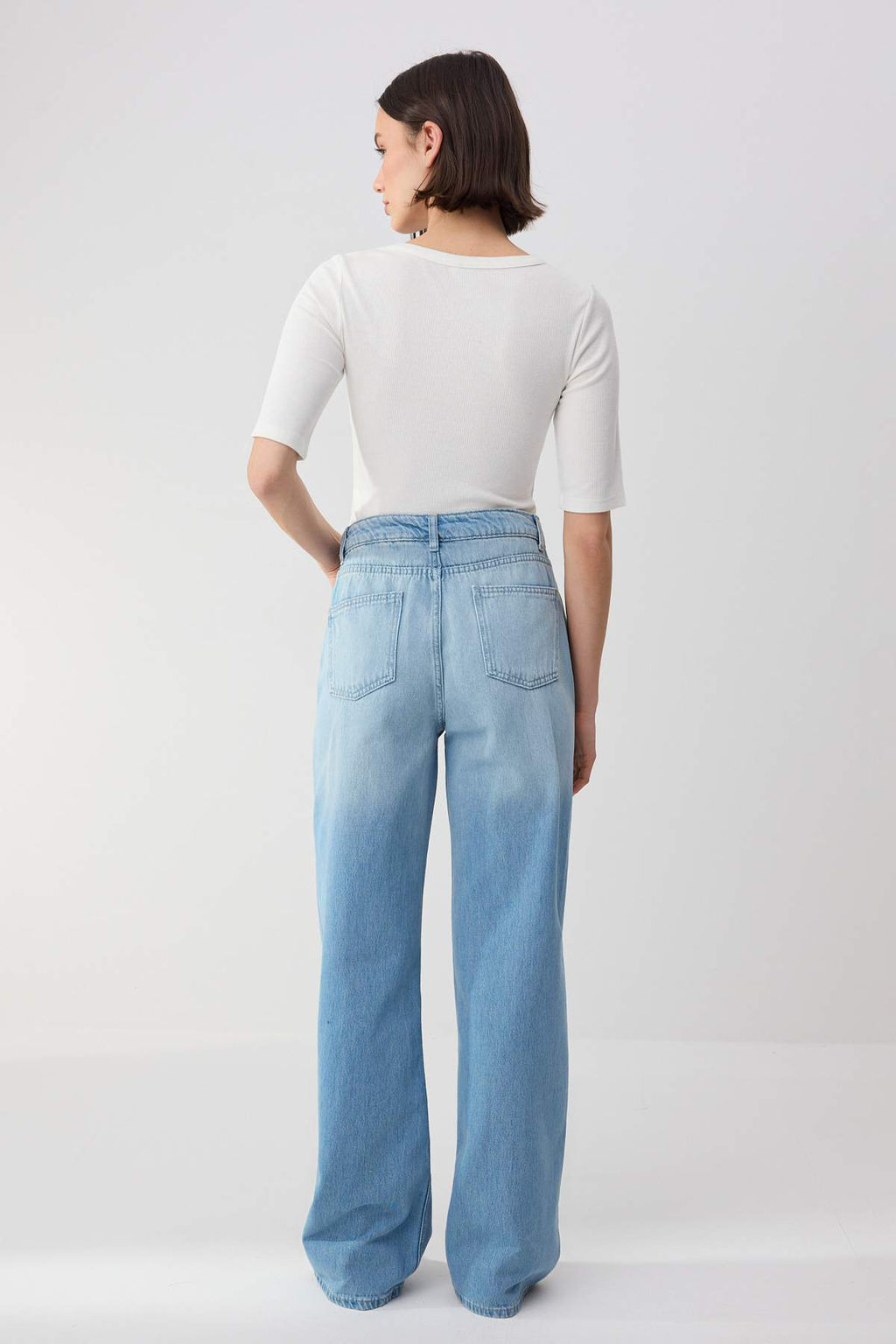 Trendyolmilla Wardrope Essentials Mavi DOKUMLU Yuksek Bel %100 Pamuk Wide Leg Jeans TWOSS26JE00123  фото 6