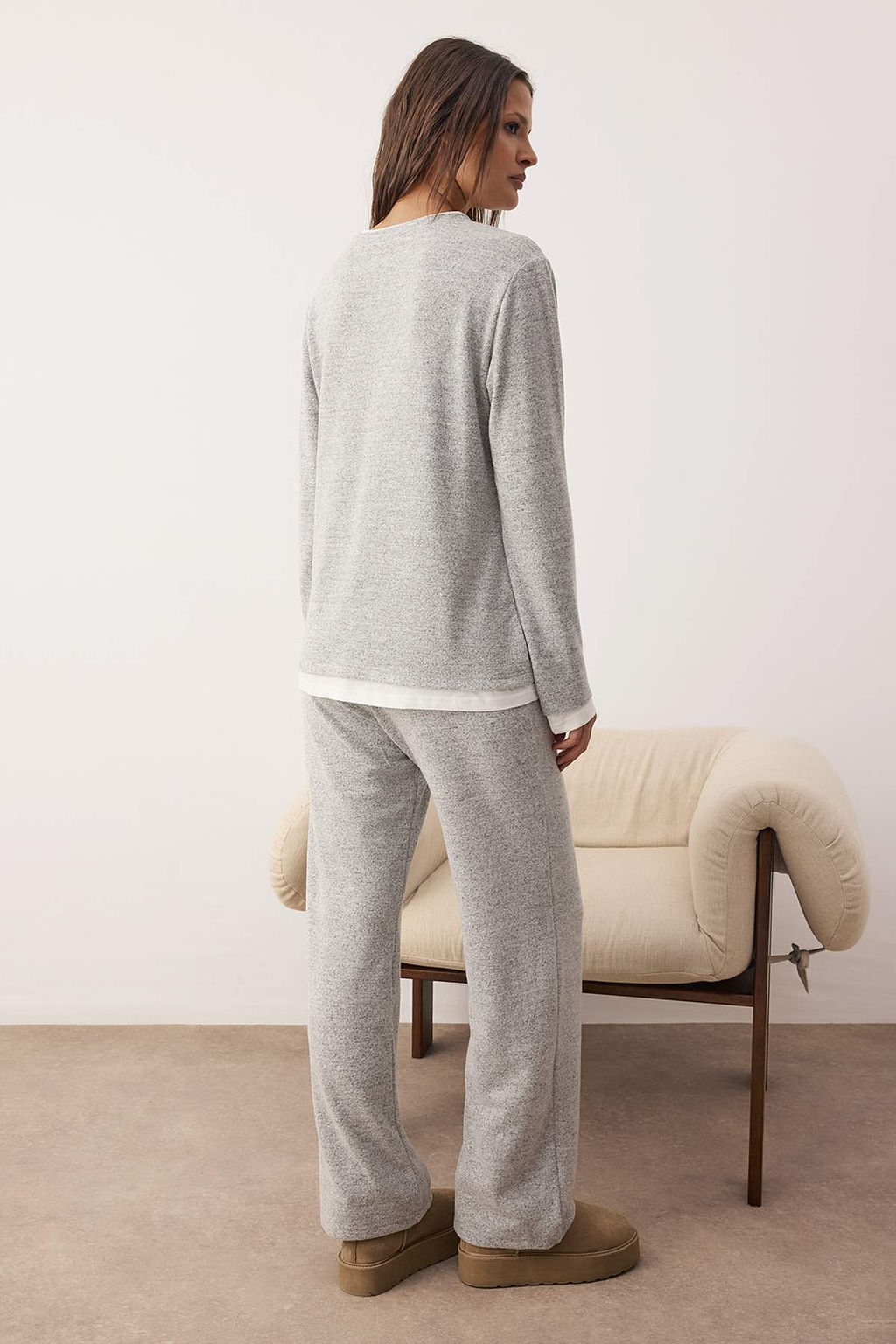 Bej Melanj Cift Katl? K?sl?k Yumos Orme Pijama Tak?m? THMAW26PT00154 - Trendyolmilla фото 9