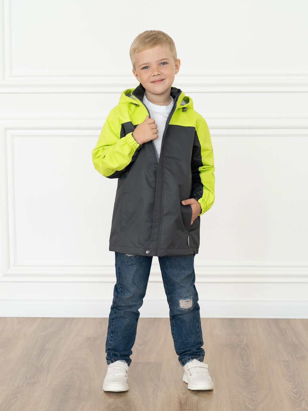 Ветровка детская серо-салатовая 20-019/1 (110-116, 60)
