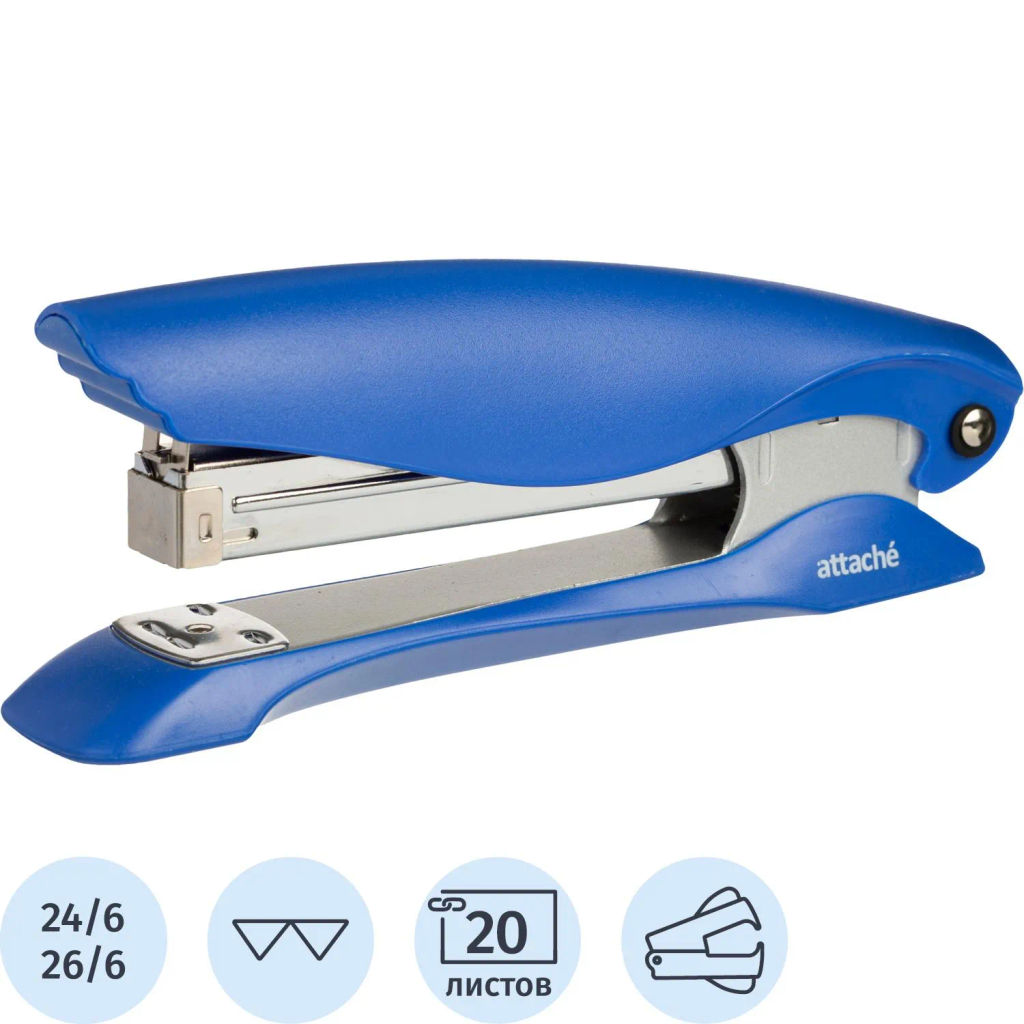 Степлер Attache №24/6 до 20л. увелич. глубина закладки синий антистеп  фото 2