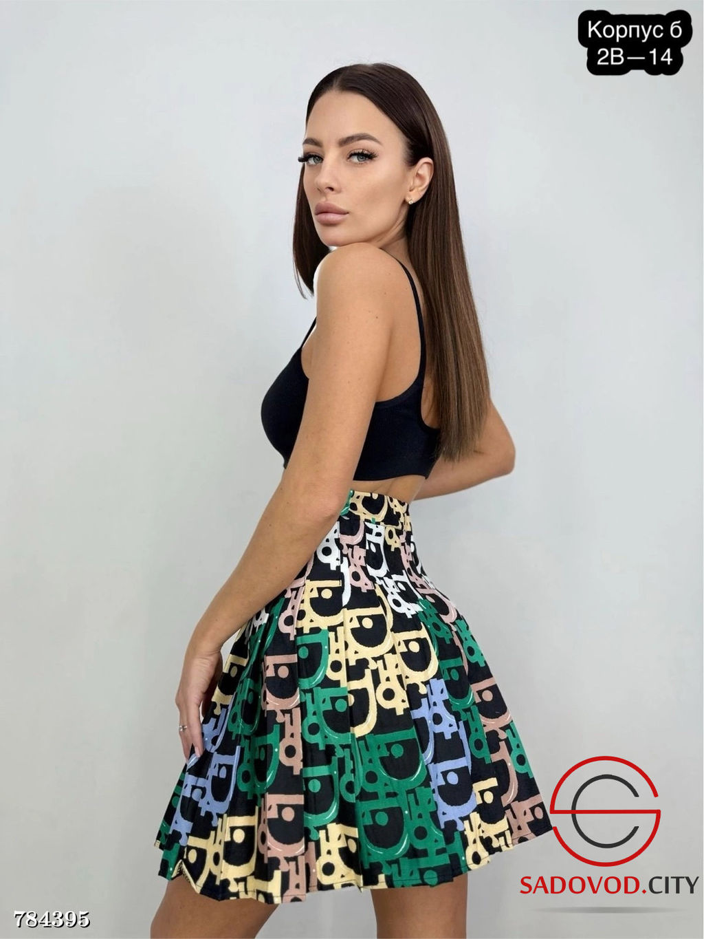 Юбка в складку с принтом мини