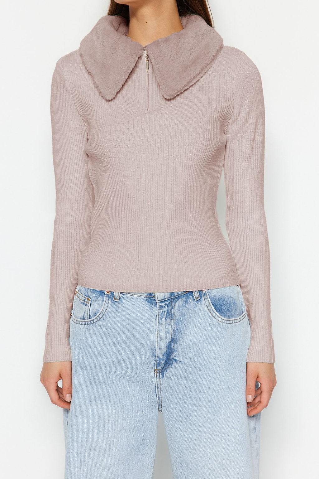 Pudra Polo Yaka Suni Kurk Detayl? Triko Kazak TWOAW24KZ00204 - Trendyolmilla фото 4