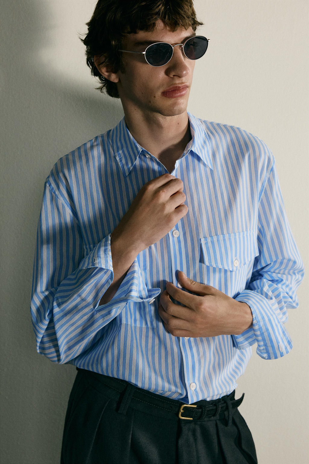 CAMISA FLUIDA RAYAS BOLSILLOS / Azul / Blanco - Zara фото 5