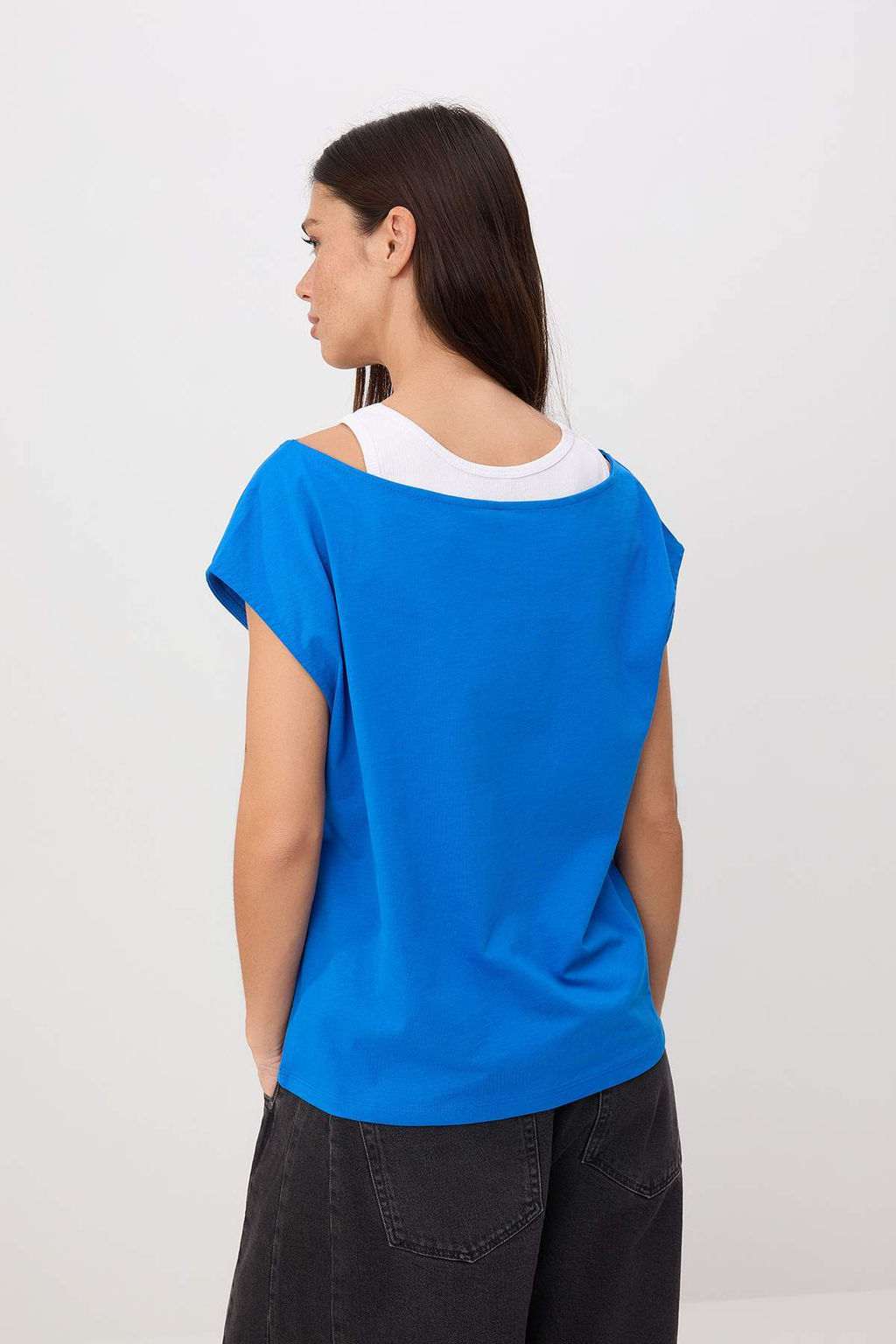 Siyah Renk Bloklu Regular Kay?k Yaka Dusuk Kol K?sa Tok %100 Pamuk Orme T-Shirt TWOSS26TS00217 - Trendyolmilla фото 10
