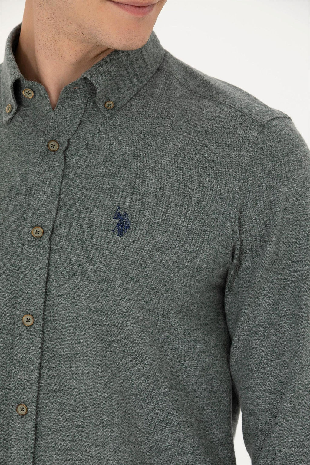 U. S. Polo Assn / Мужская темно-зеленая базовая рубашка с длинным рукавом - U.s. polo assn фото 14