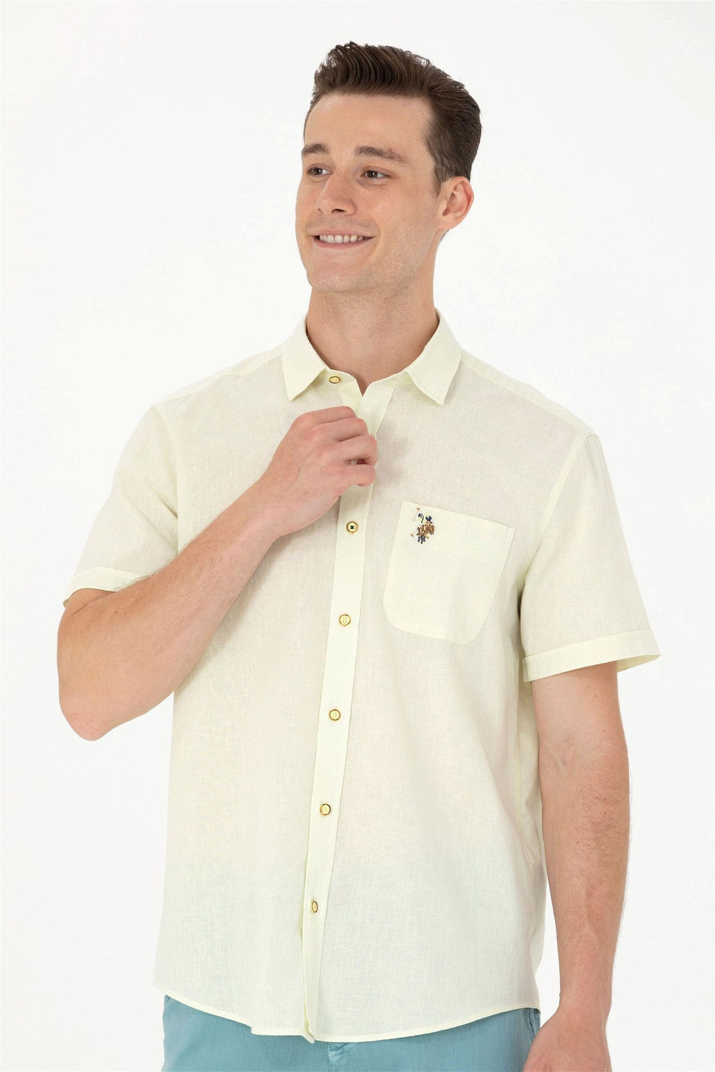 U. S. Polo Assn / Мужская светло-желтая рубашка с коротким рукавом - U.s. polo assn фото 3