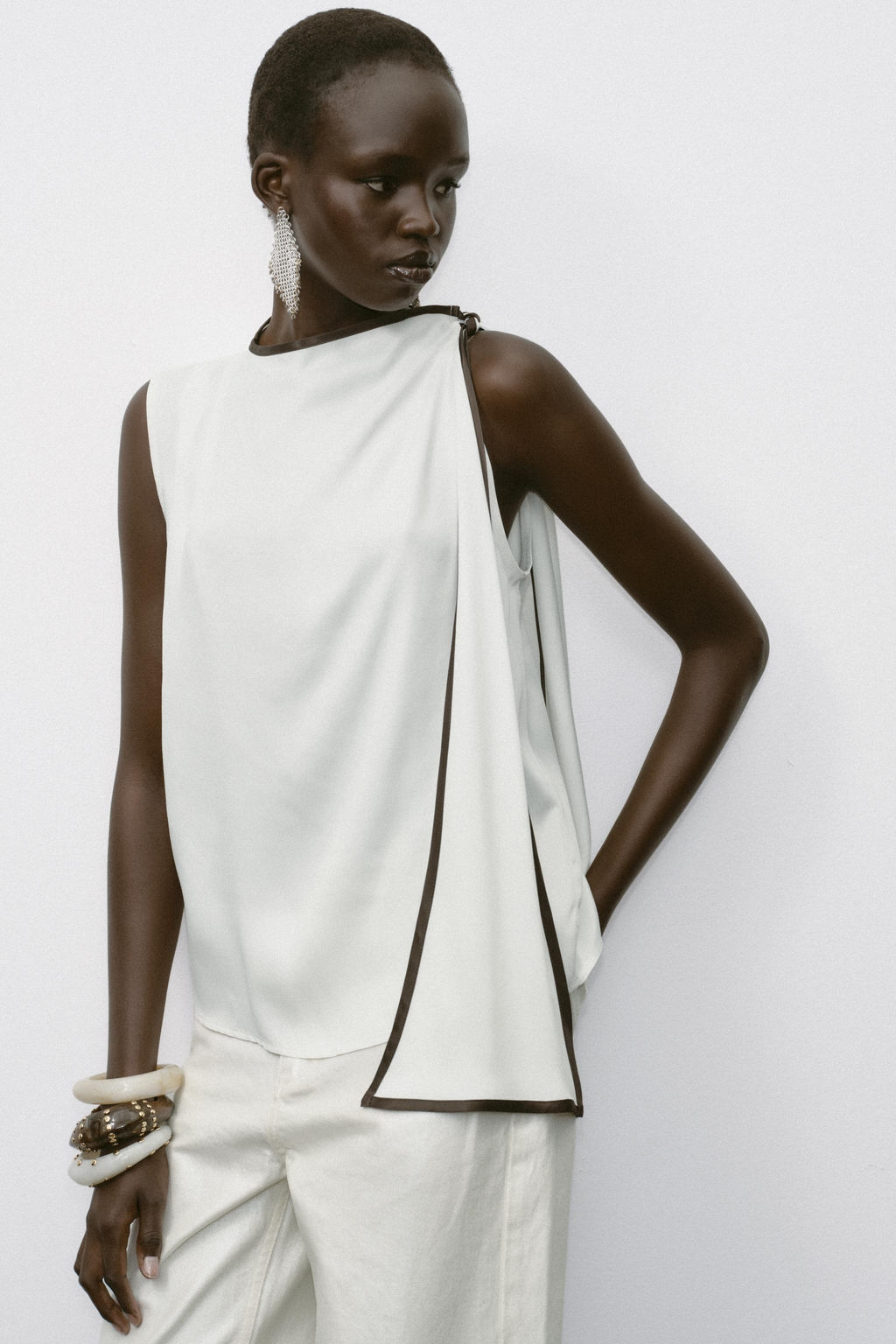 SATIN TOP WITH BOW AND CONTRASTING TRIMS - Zara фото 14