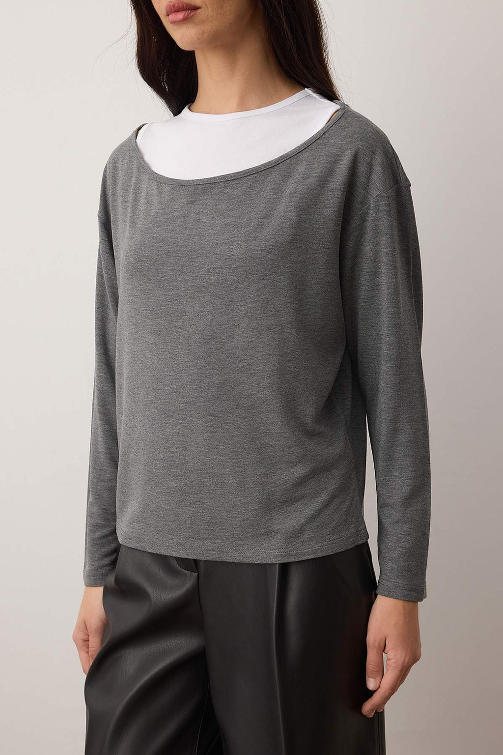 Gri Cift Katl? Regular/Normal Kal?p Orme Bluz TWOAW26BZ00332 - Trendyolmilla фото 2