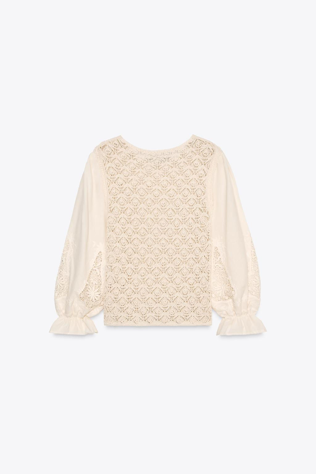 POINTELLE KNIT SWEATER WITH CONTRASTING SLEEVES - Zara фото 6