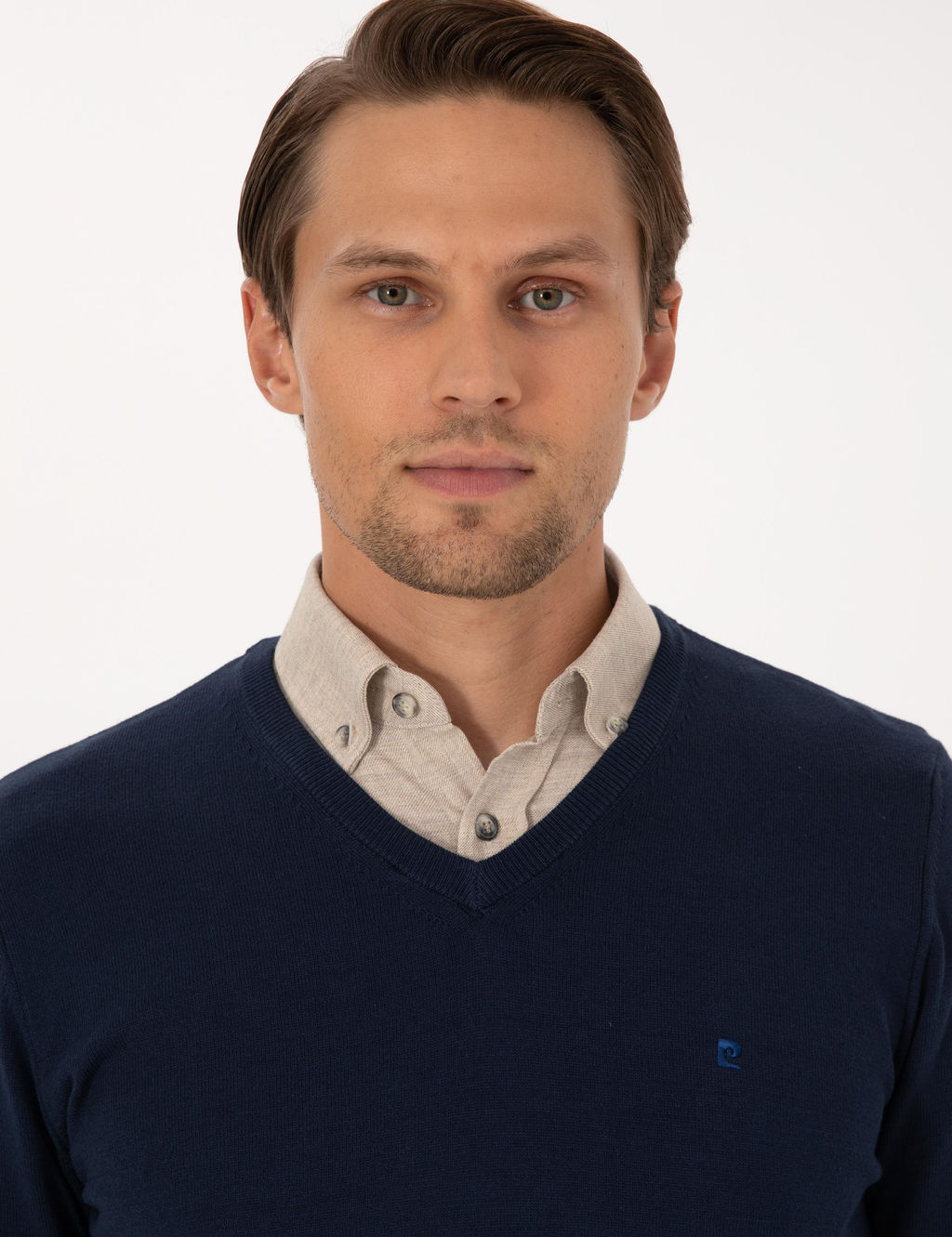 A__k Lacivert Slim Fit V Yaka Basic Triko Kazak - Pierre cardin фото 2