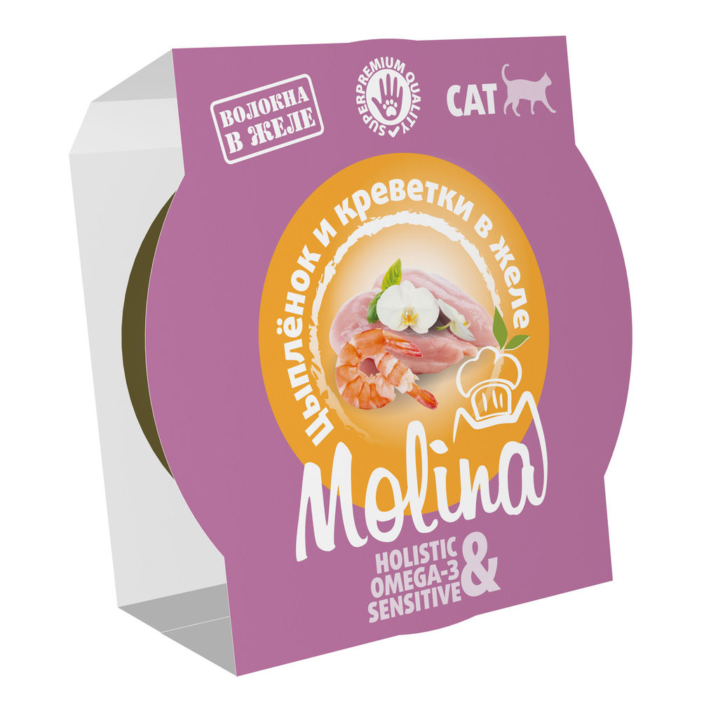 MOLINA. Ламистер для взрослых кошек. Цыпленок и креветки в желе, 75 г, 1061168  фото 2
