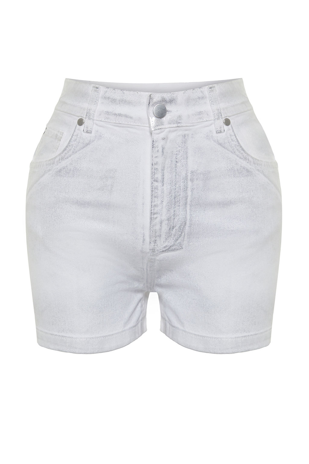 Beyaz Parlak Metalik Bask?l? Denim Sort TWOSS24SR00029 - Trendyolmilla фото 7
