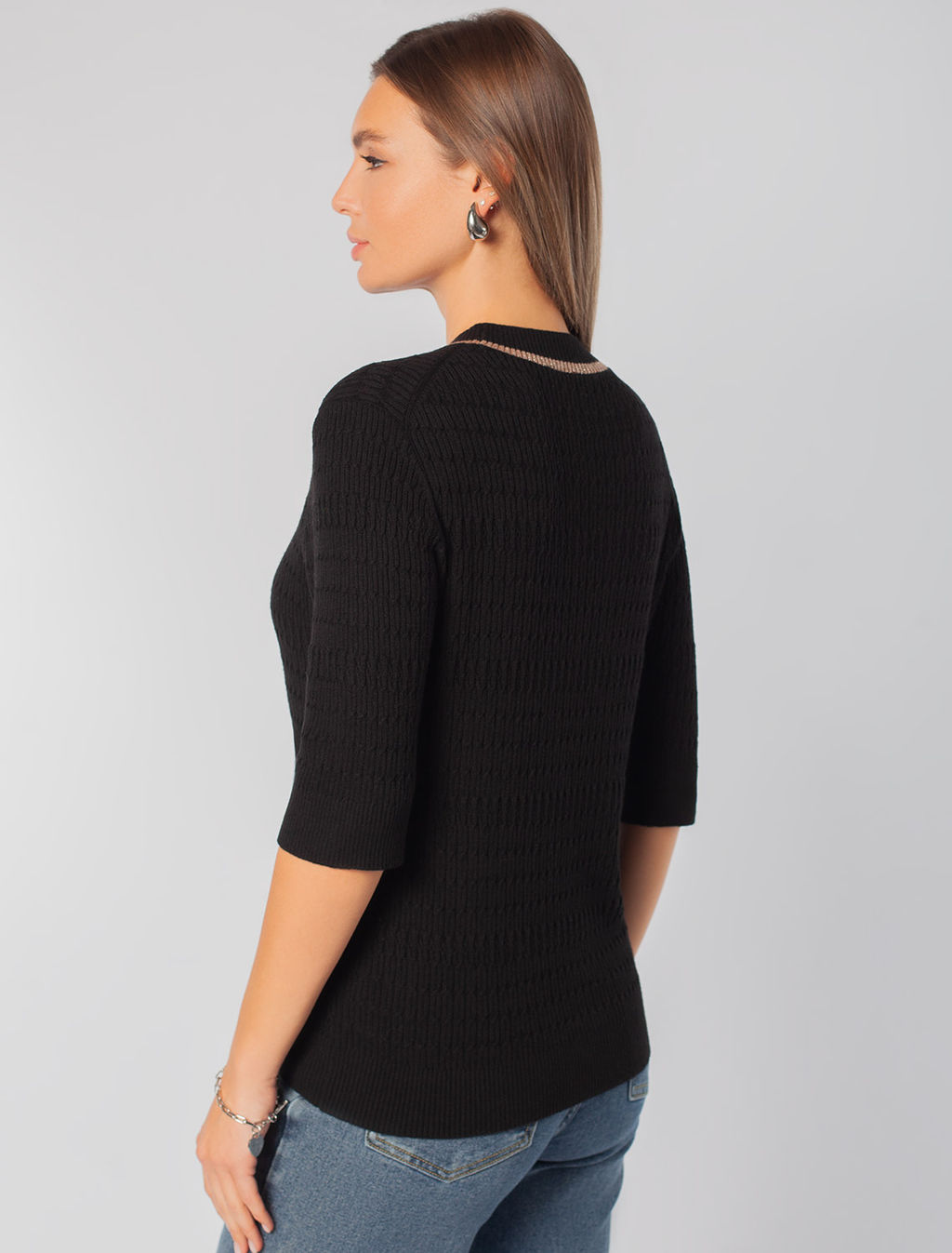 Джемпер тонкой ажурной вязки из хлопка и вискозы - Vilatte фото 8